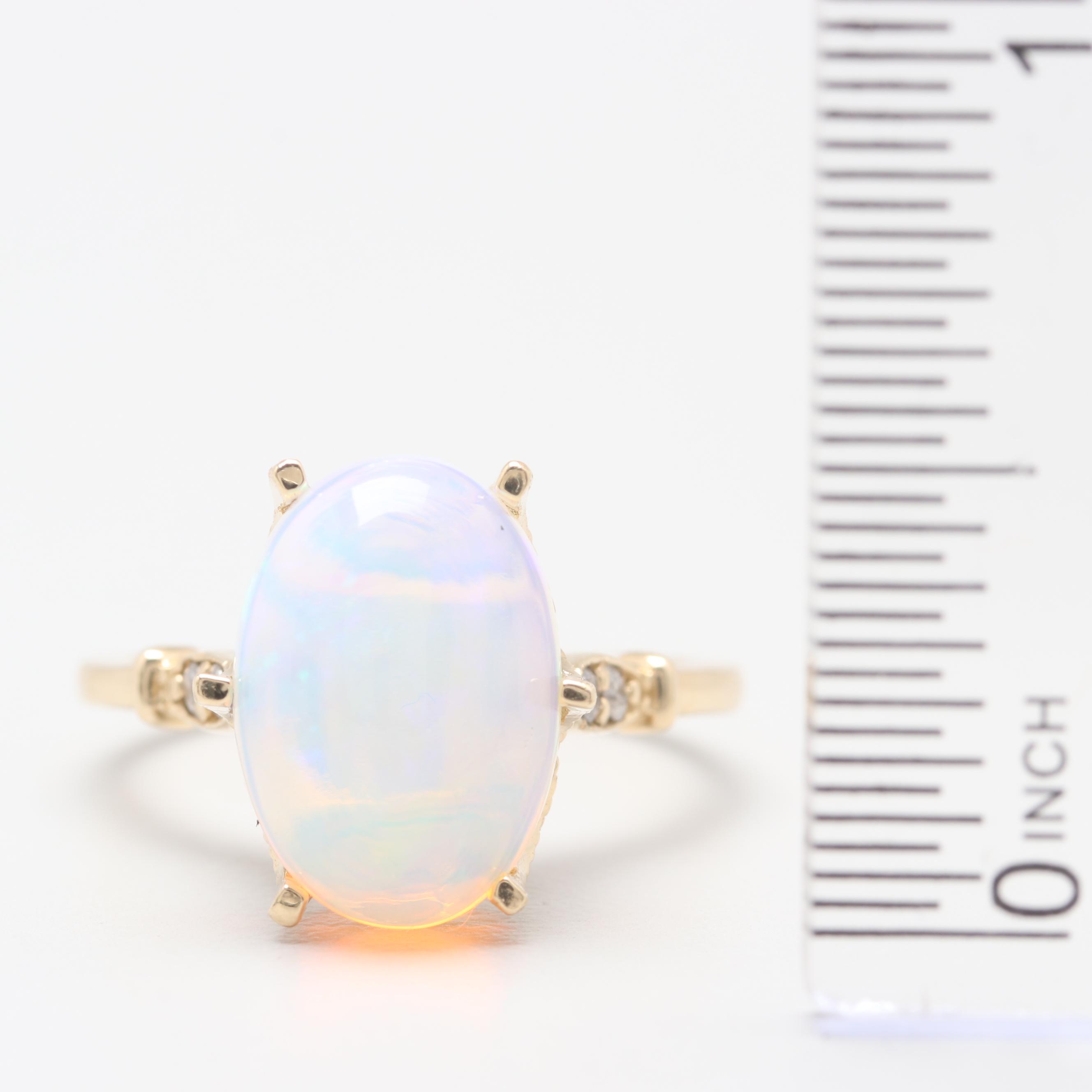 14K Yellow Gold Opal and Diamond Ring