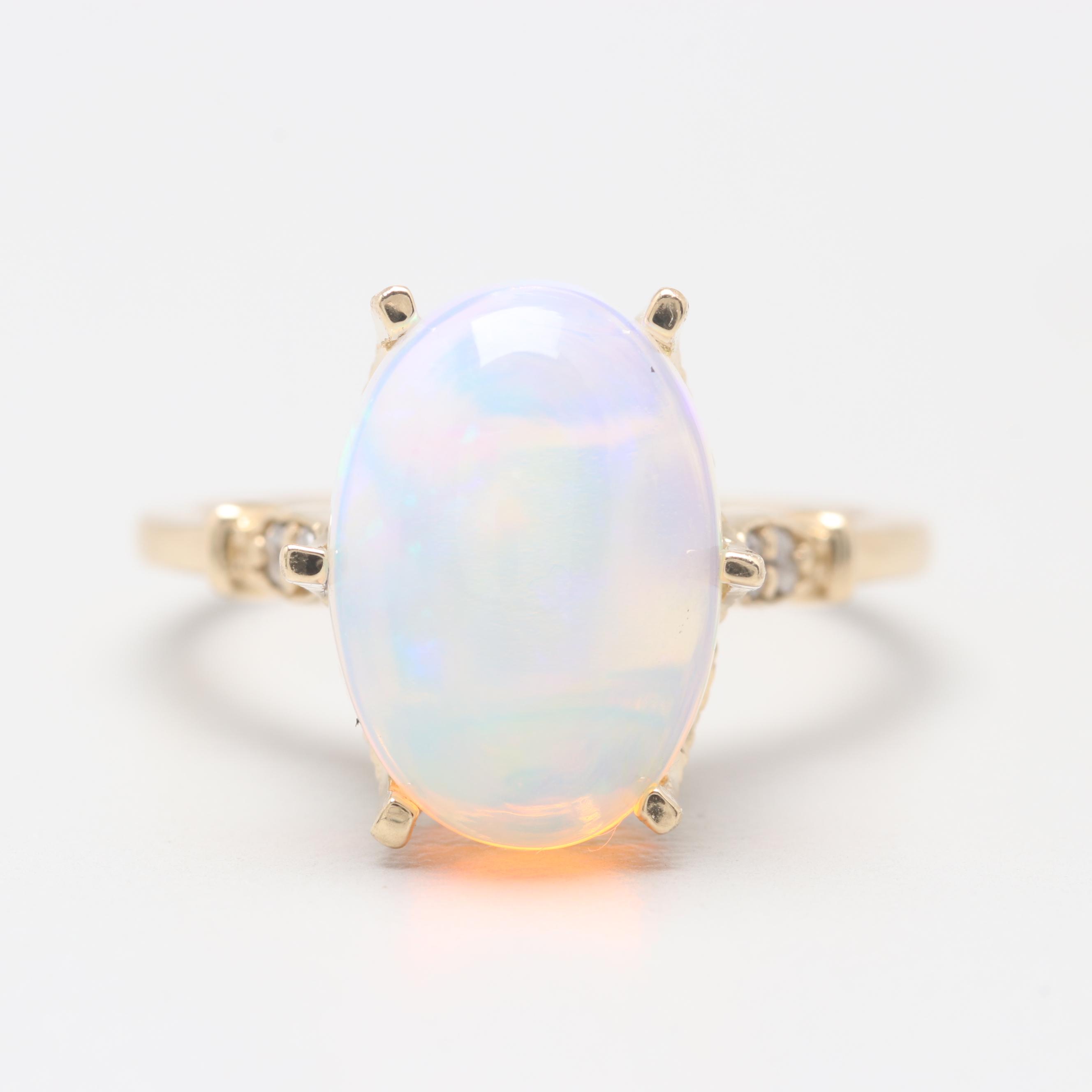 14K Yellow Gold Opal and Diamond Ring