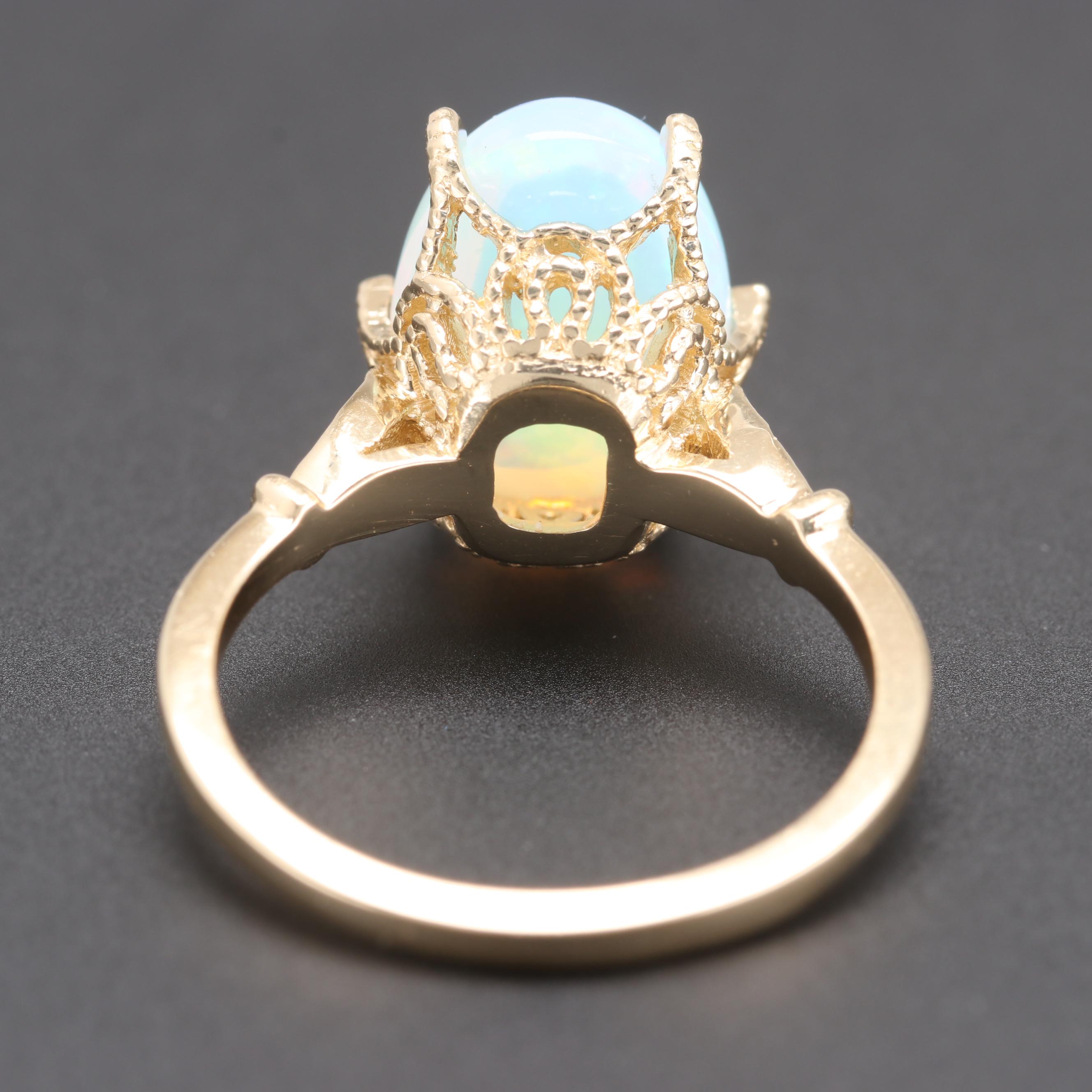 14K Yellow Gold Opal and Diamond Ring