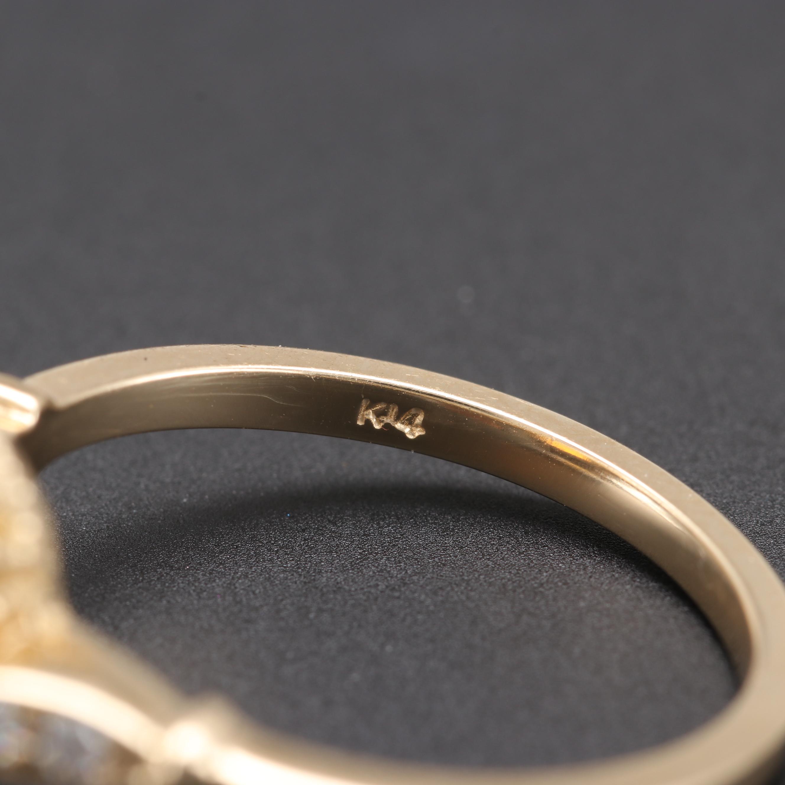 14K Yellow Gold Opal and Diamond Ring