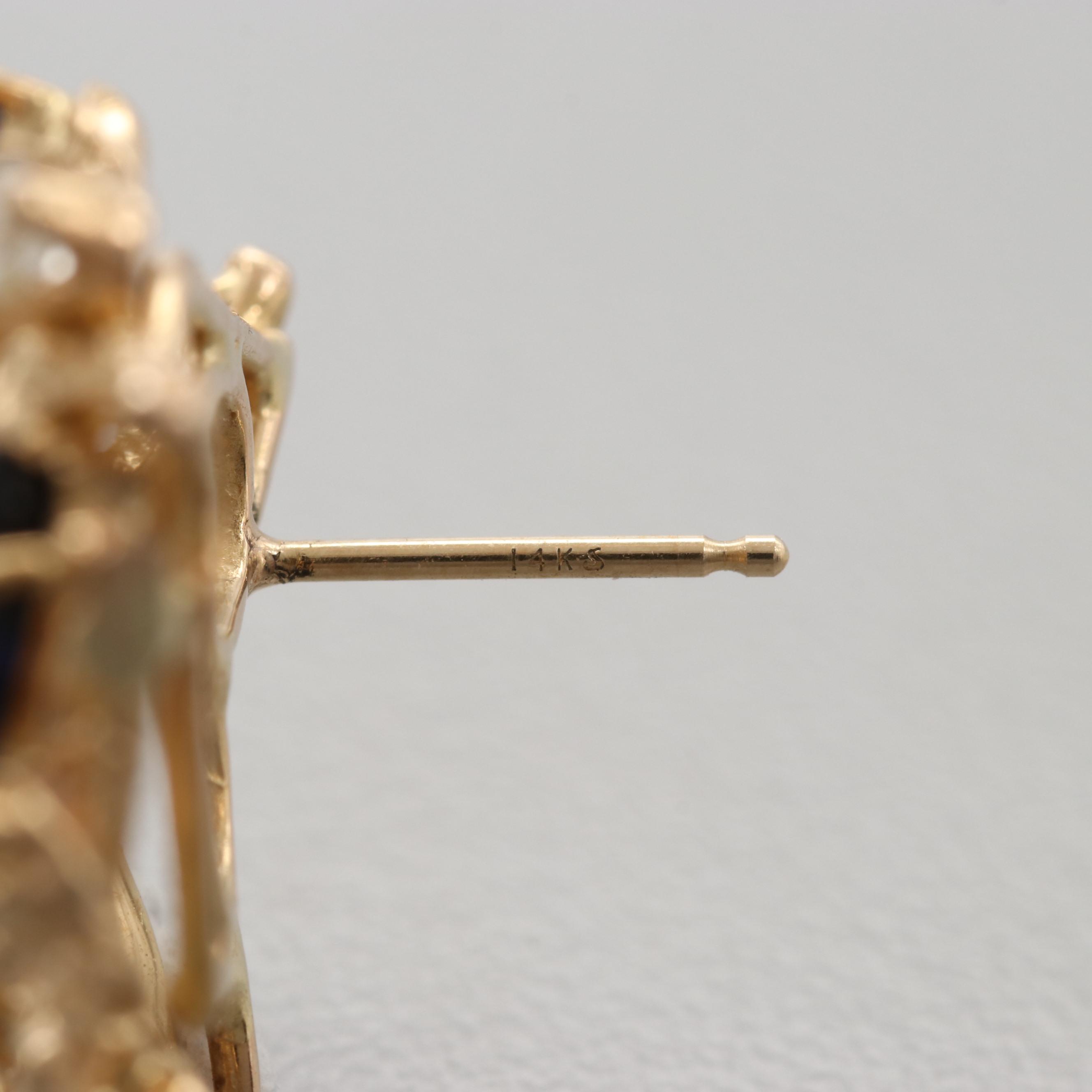 14k Yellow Gold Blue Sapphire and Diamond Earrings