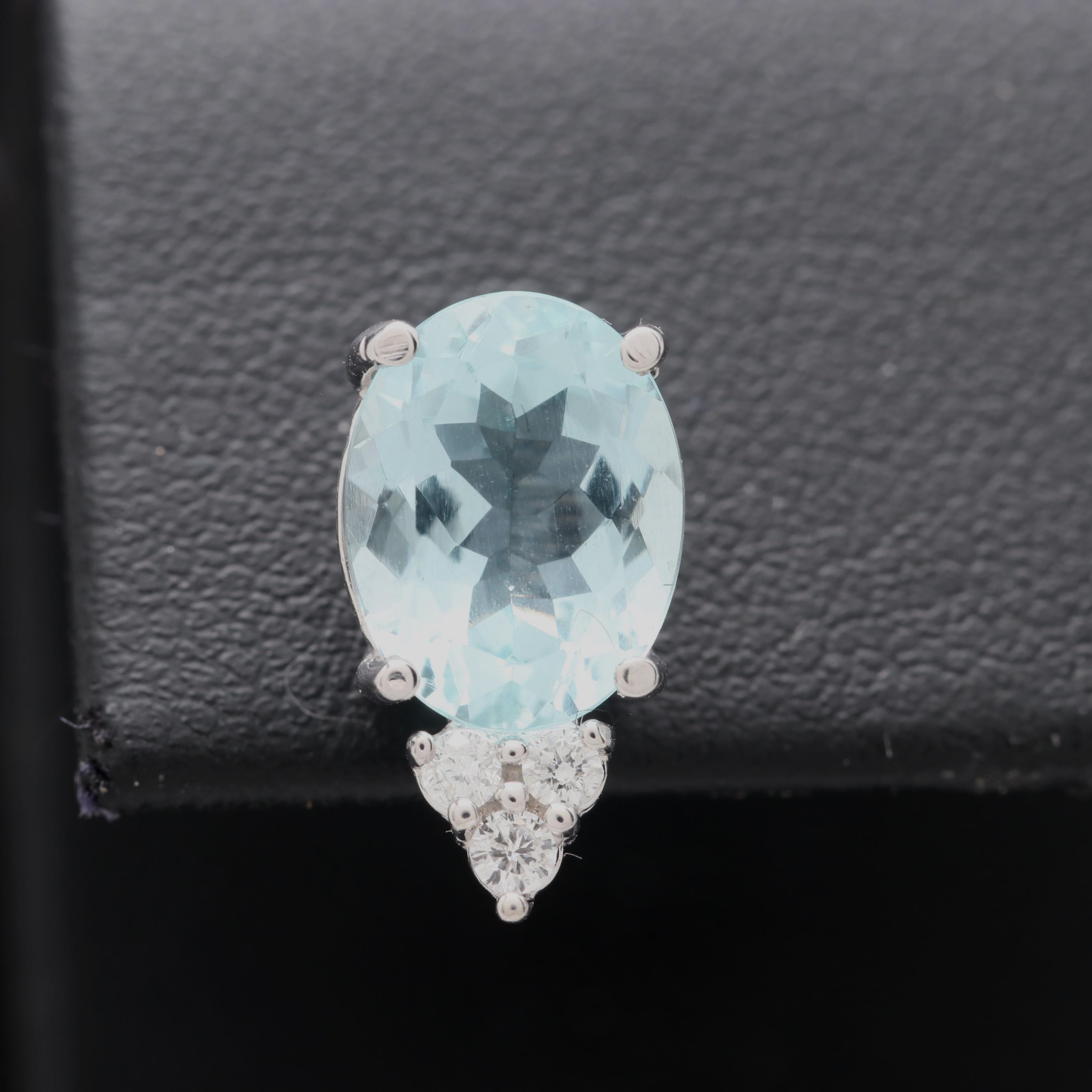 14K White Gold Aquamarine and Diamond Ring