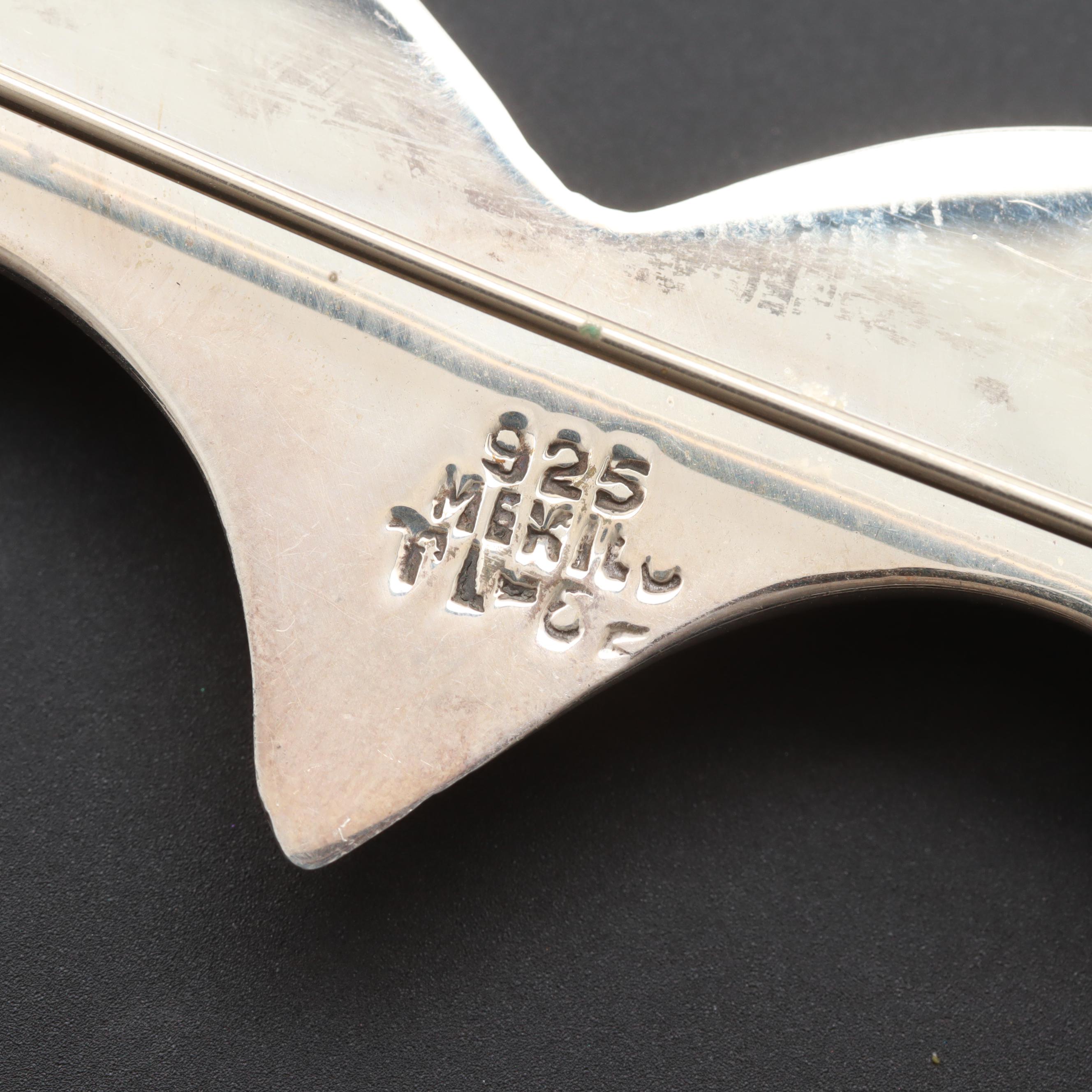 Pair of Mexican Sterling Silver Heart Brooches