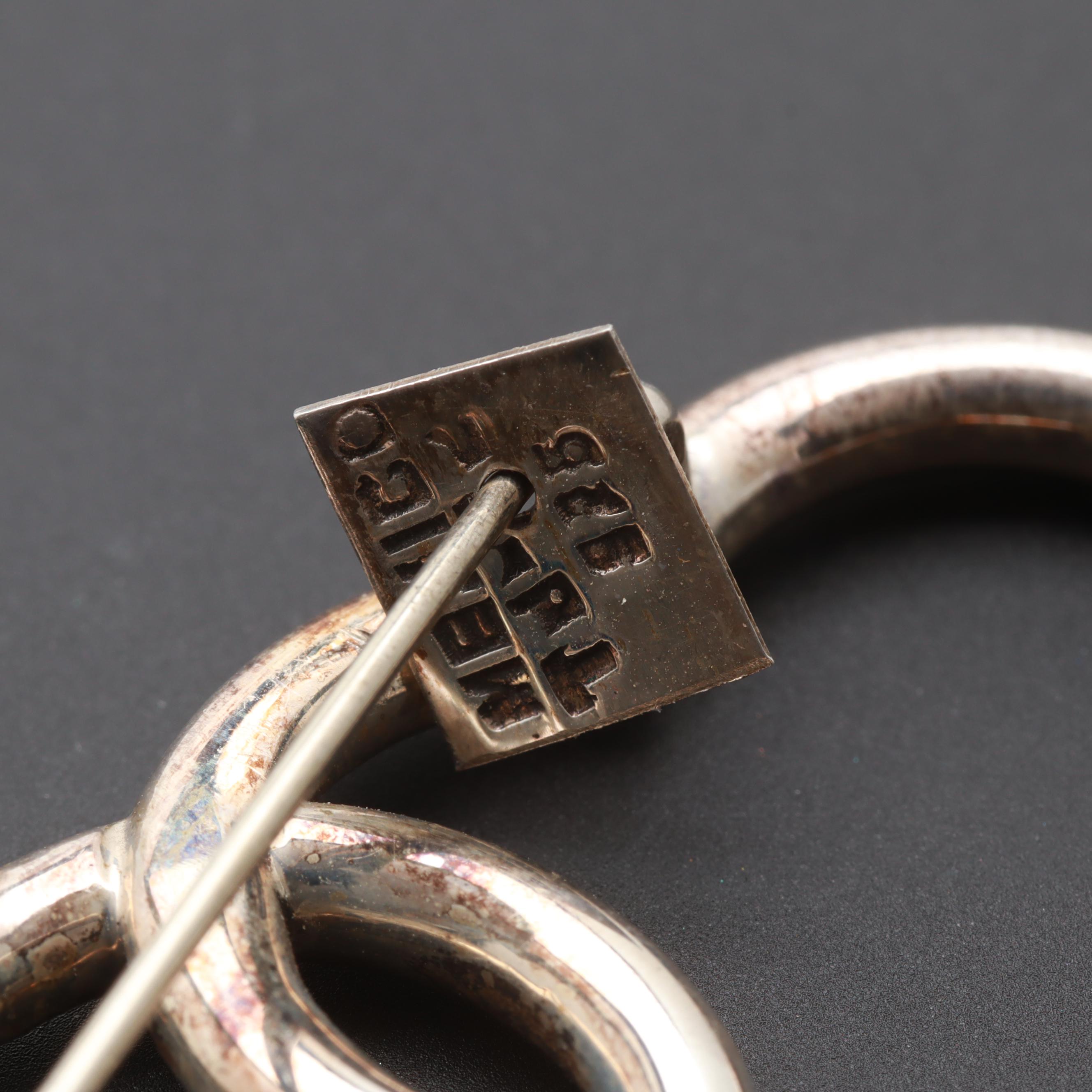 Pair of Mexican Sterling Silver Heart Brooches