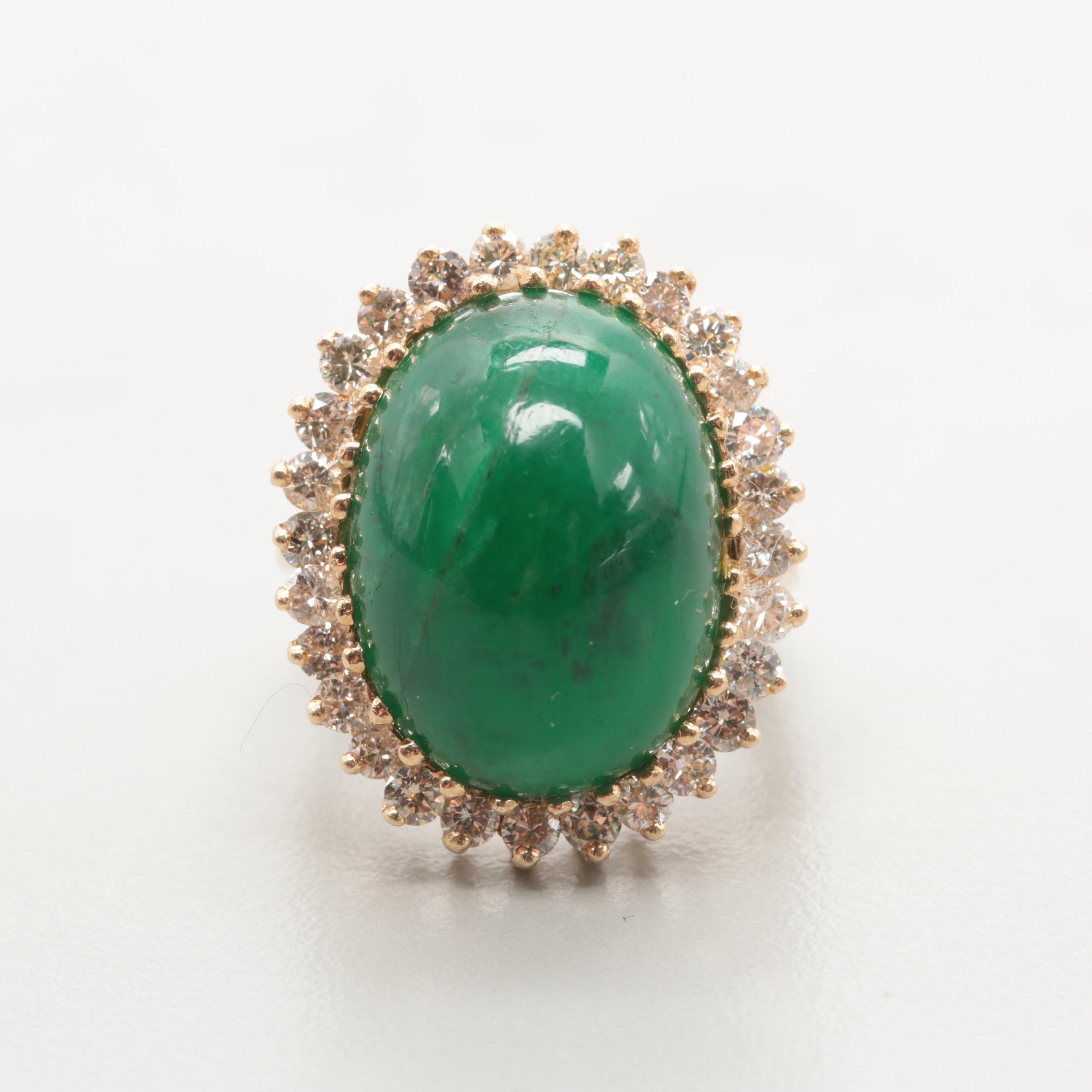 14K Yellow Gold Emerald and 1.68 CTW Diamond Ring