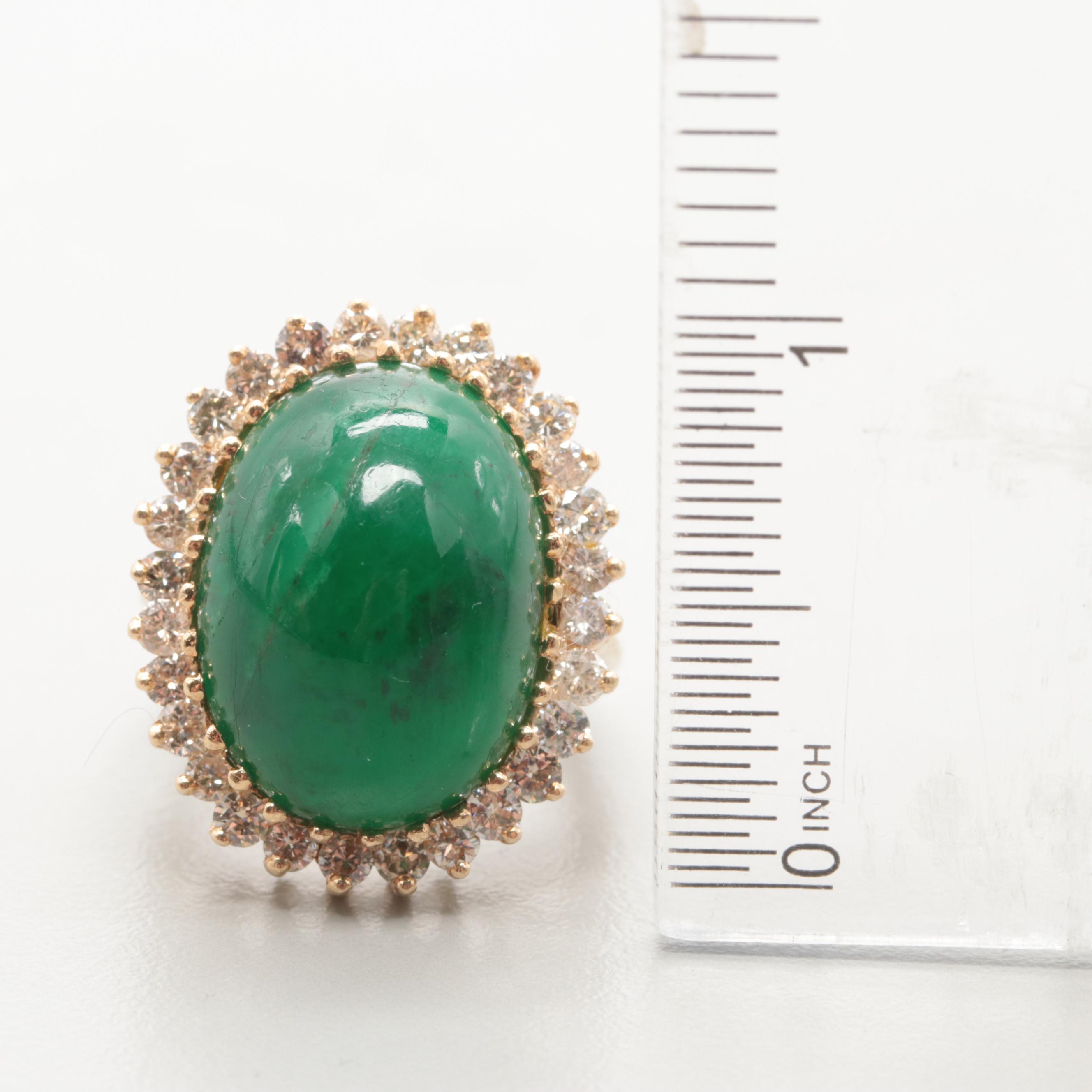 14K Yellow Gold Emerald and 1.68 CTW Diamond Ring