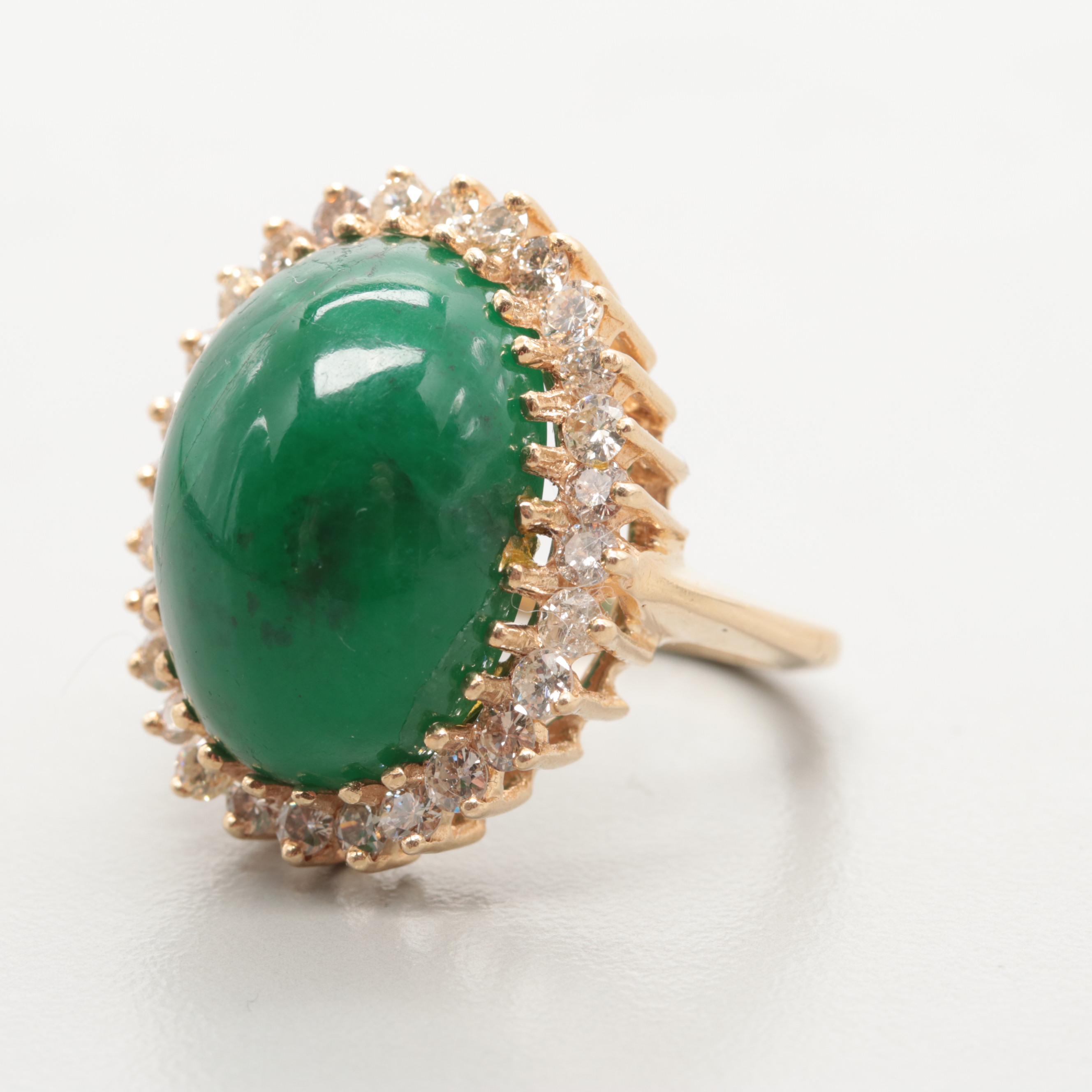 14K Yellow Gold Emerald and 1.68 CTW Diamond Ring