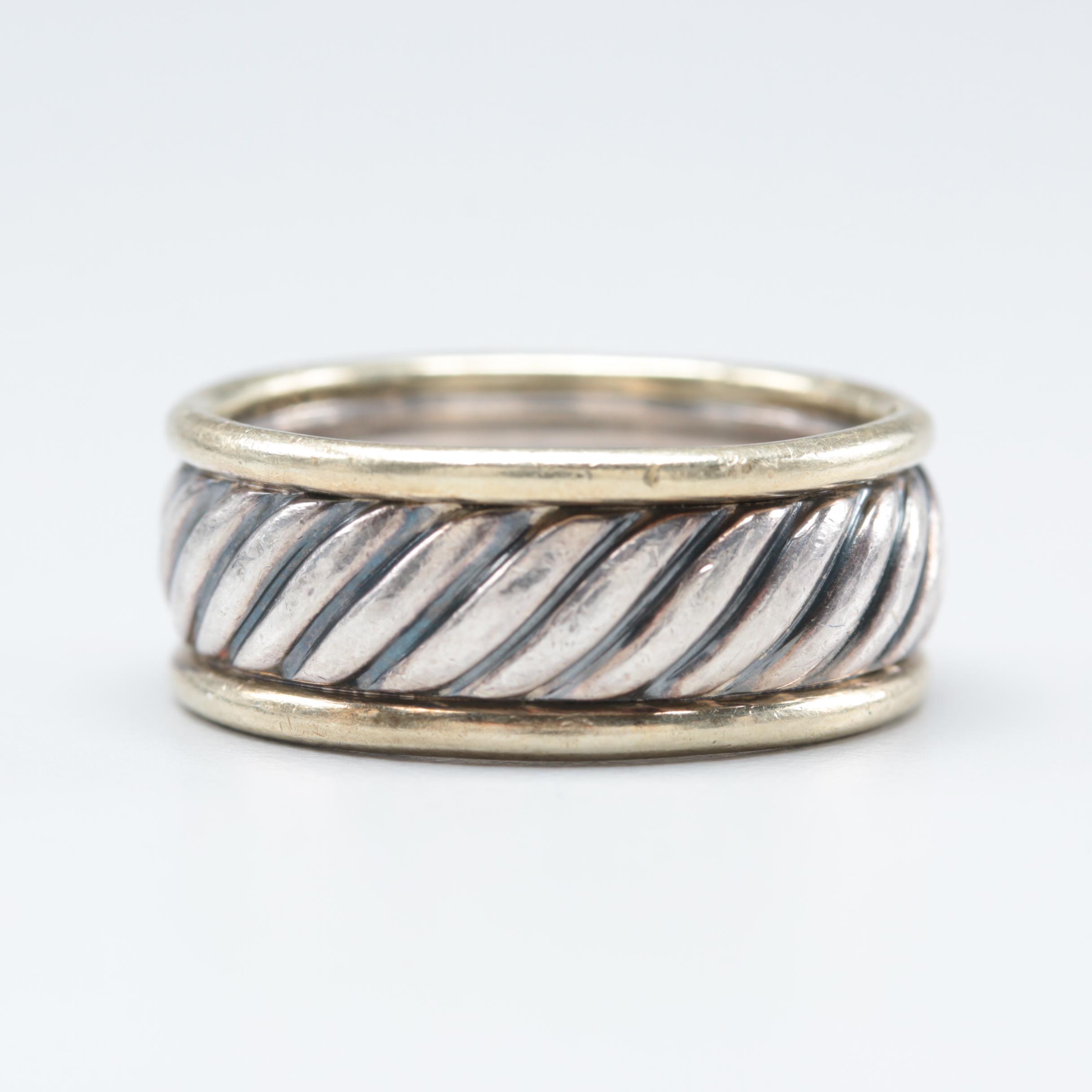 David Yurman Sterling Silver Cigar Band Ring with 14K Yellow Gold Accents
