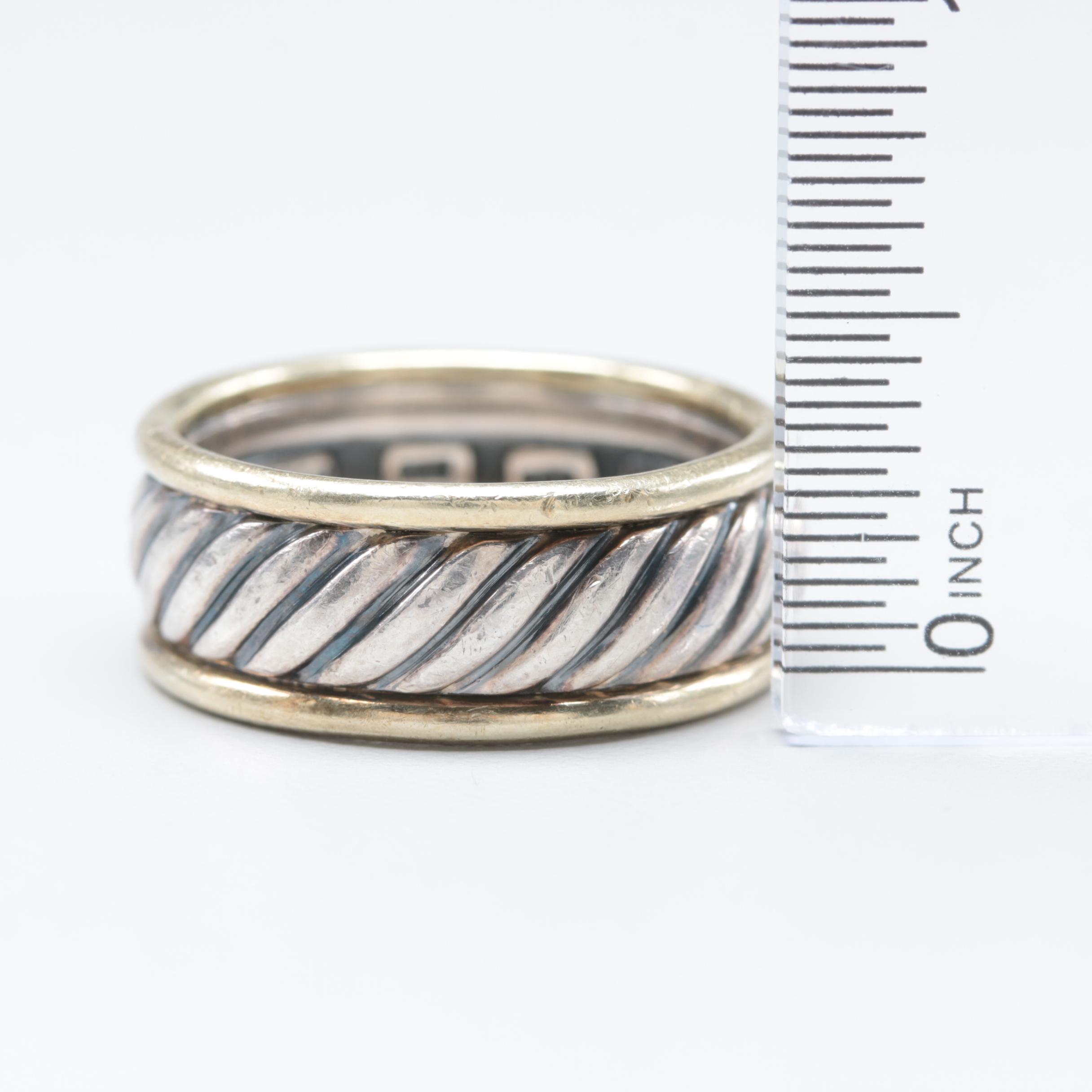 David Yurman Sterling Silver Cigar Band Ring with 14K Yellow Gold Accents