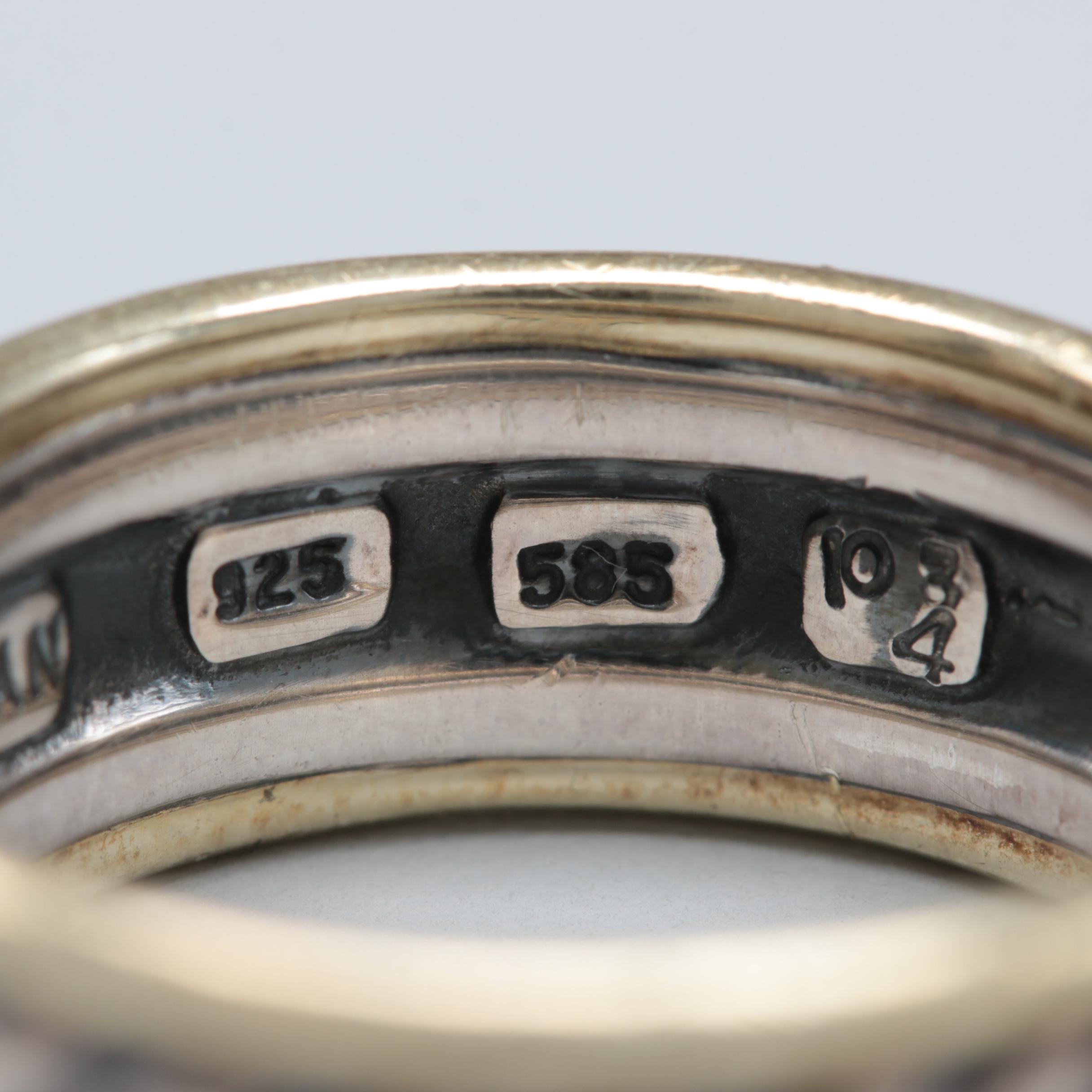 David Yurman Sterling Silver Cigar Band Ring with 14K Yellow Gold Accents