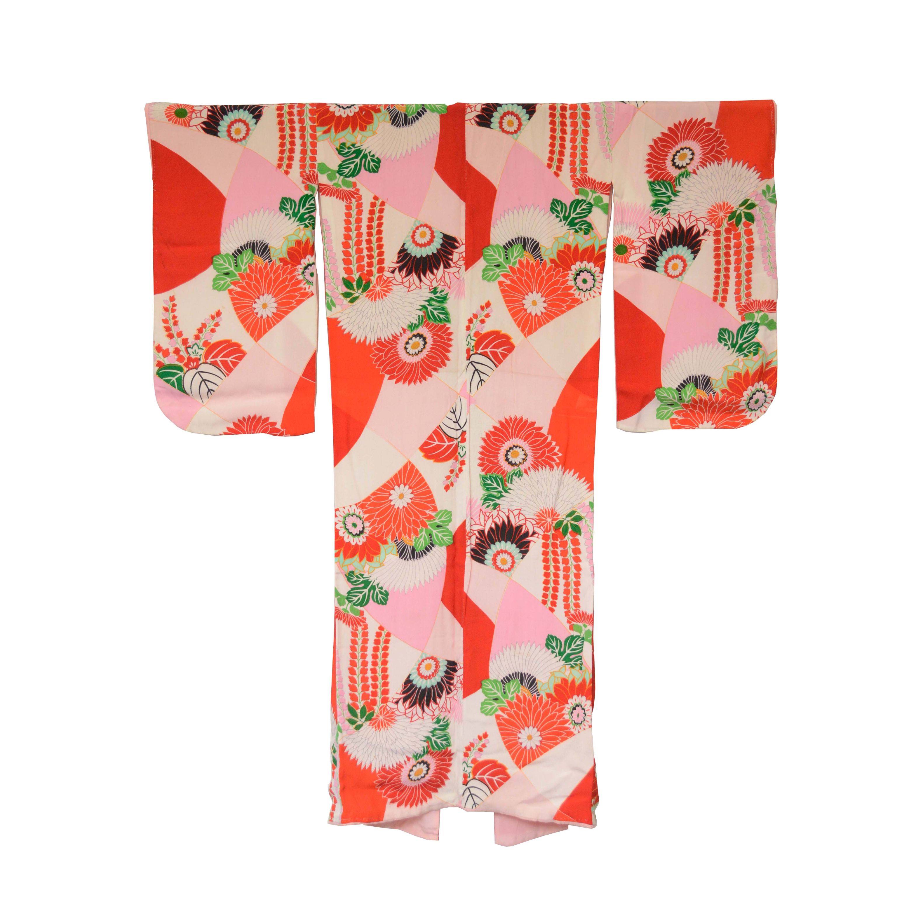 Girls' Circa 1925 Vintage Handwoven Silk Kofurisode Kimono