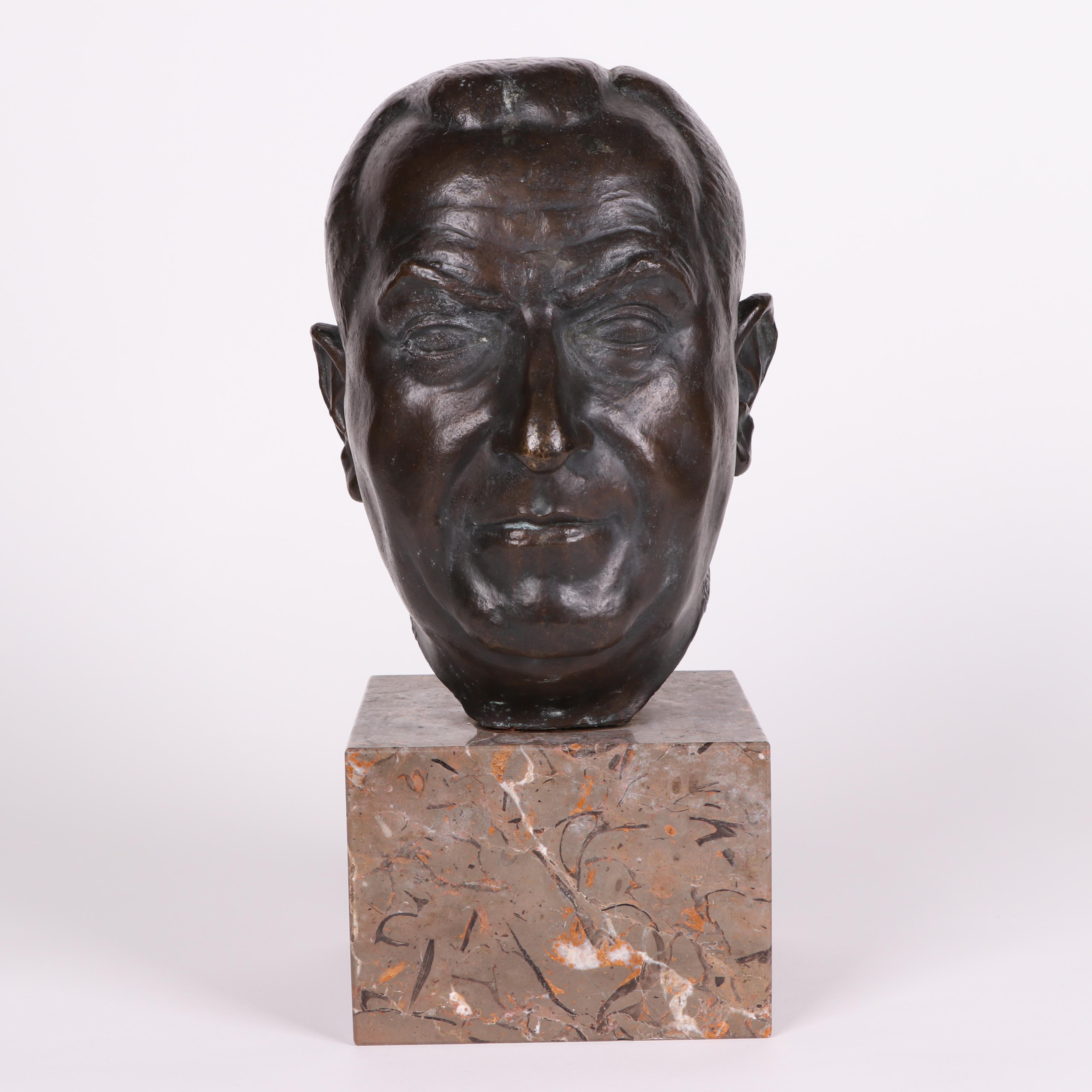 J. Santiago Bronze Bust on Stone Base