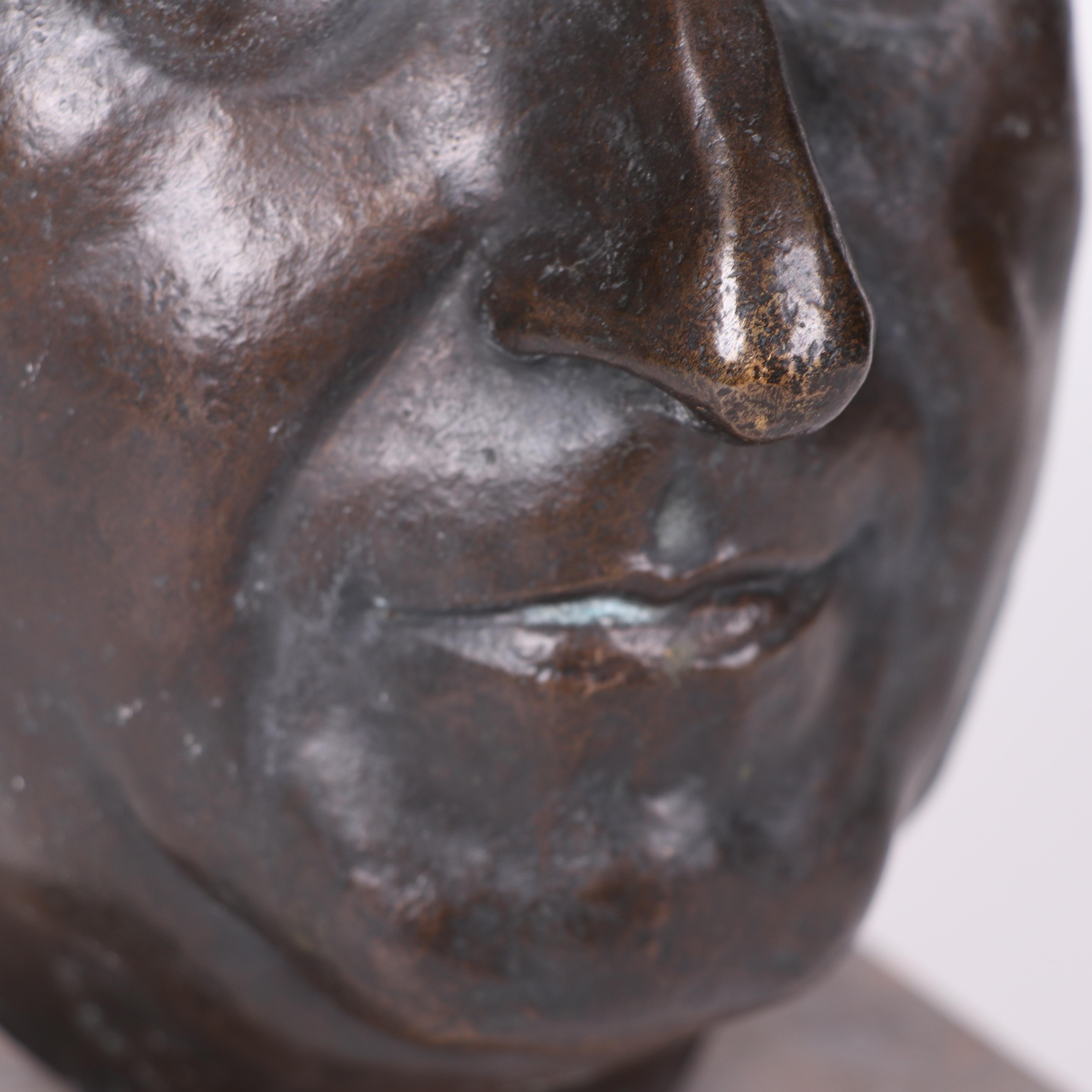 J. Santiago Bronze Bust on Stone Base