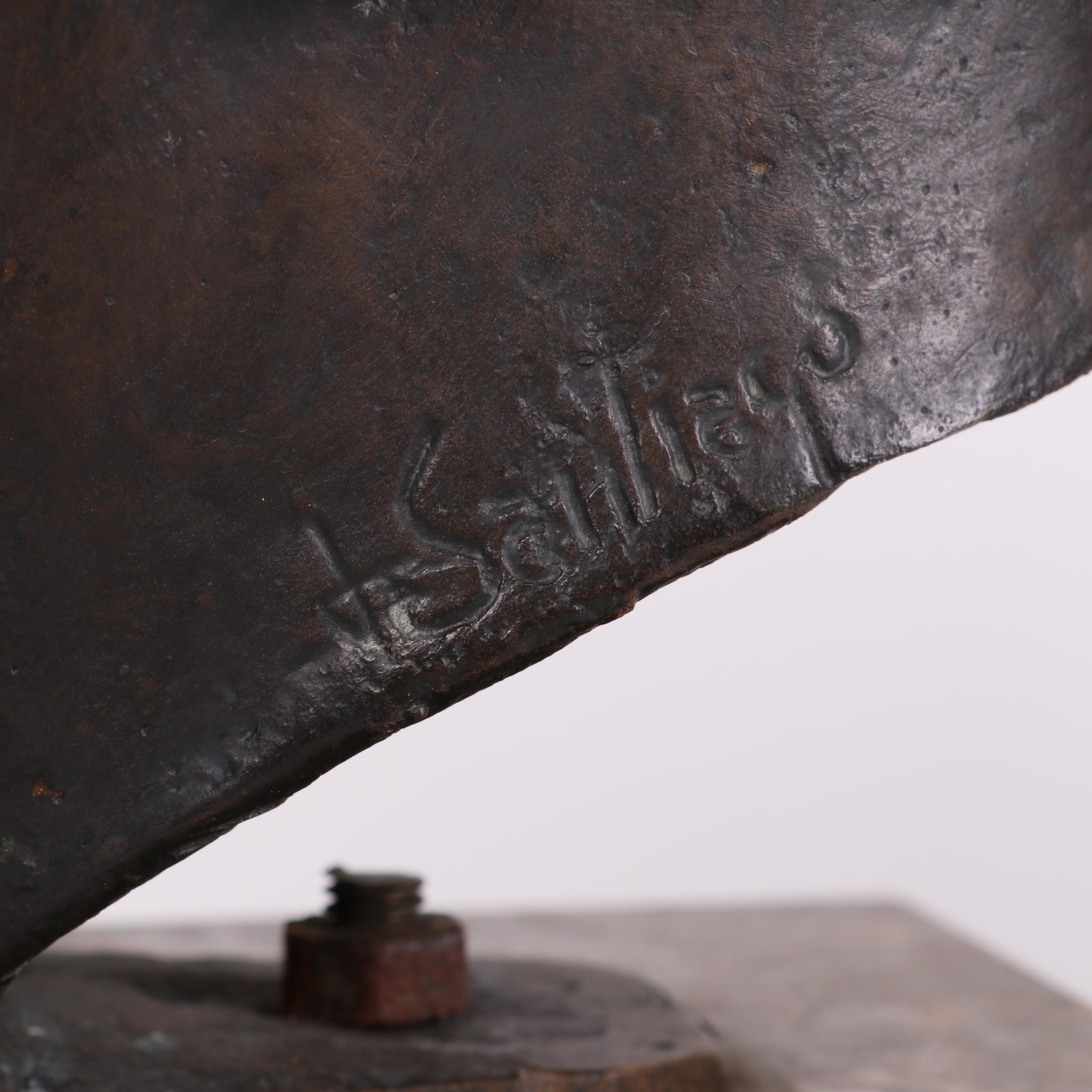 J. Santiago Bronze Bust on Stone Base