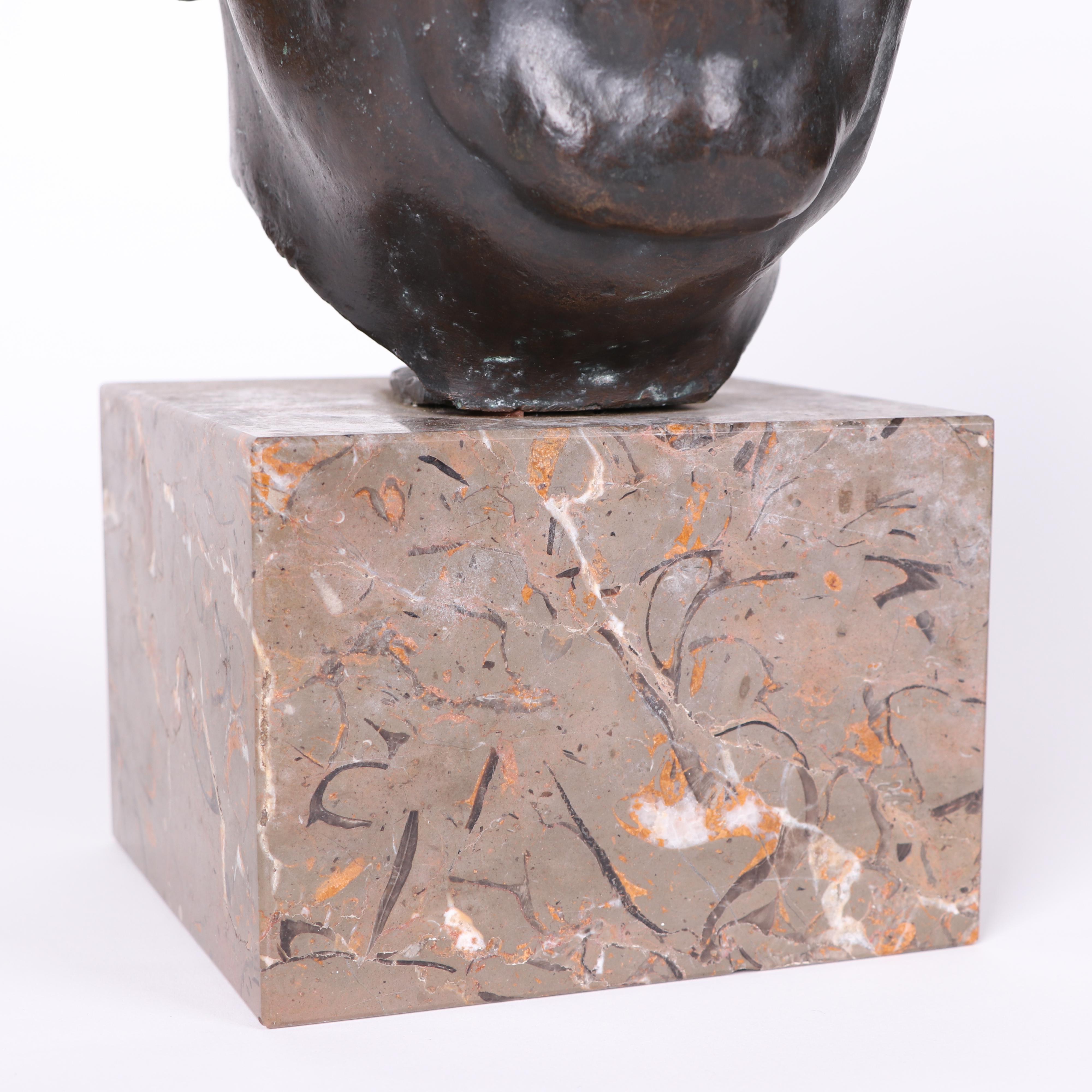 J. Santiago Bronze Bust on Stone Base