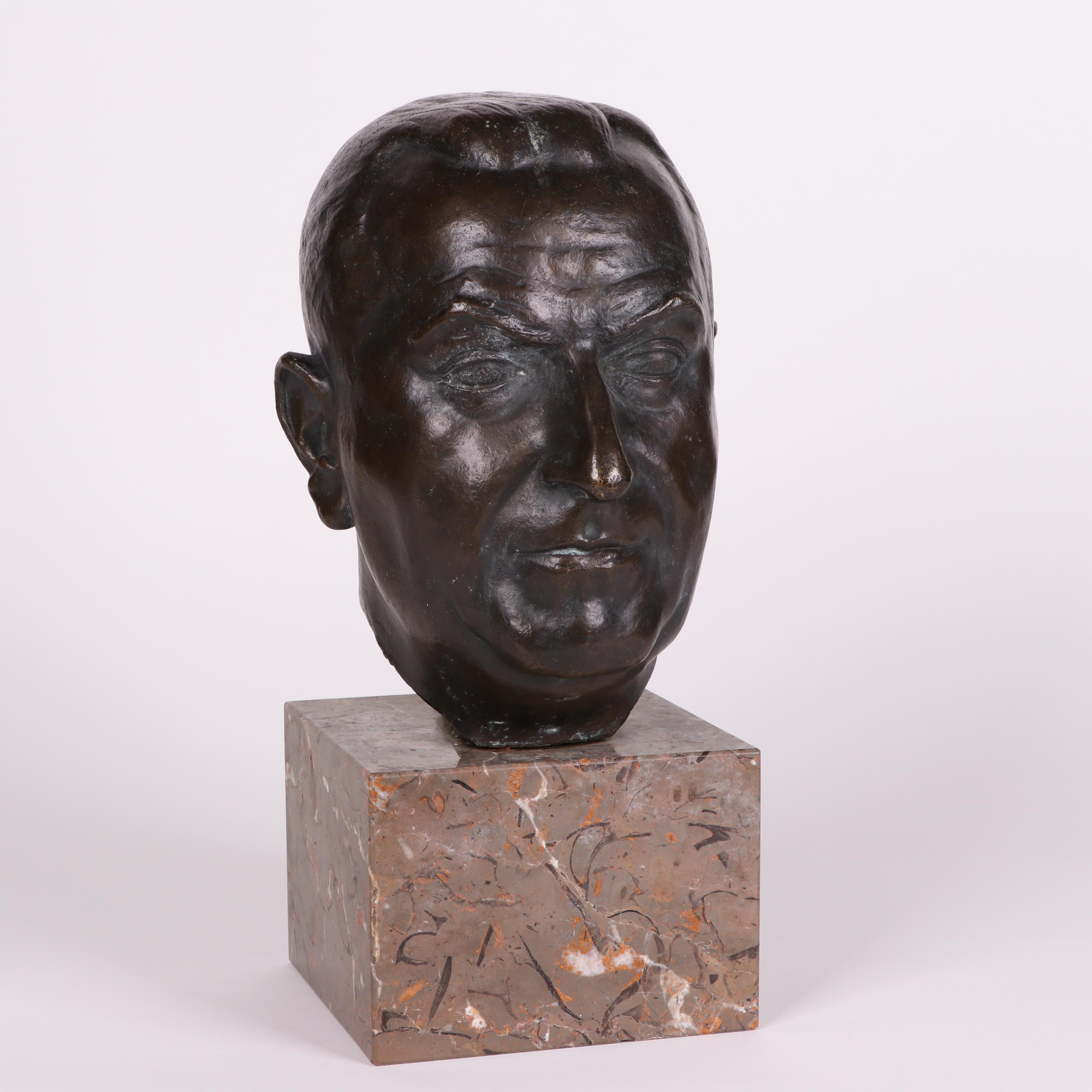 J. Santiago Bronze Bust on Stone Base