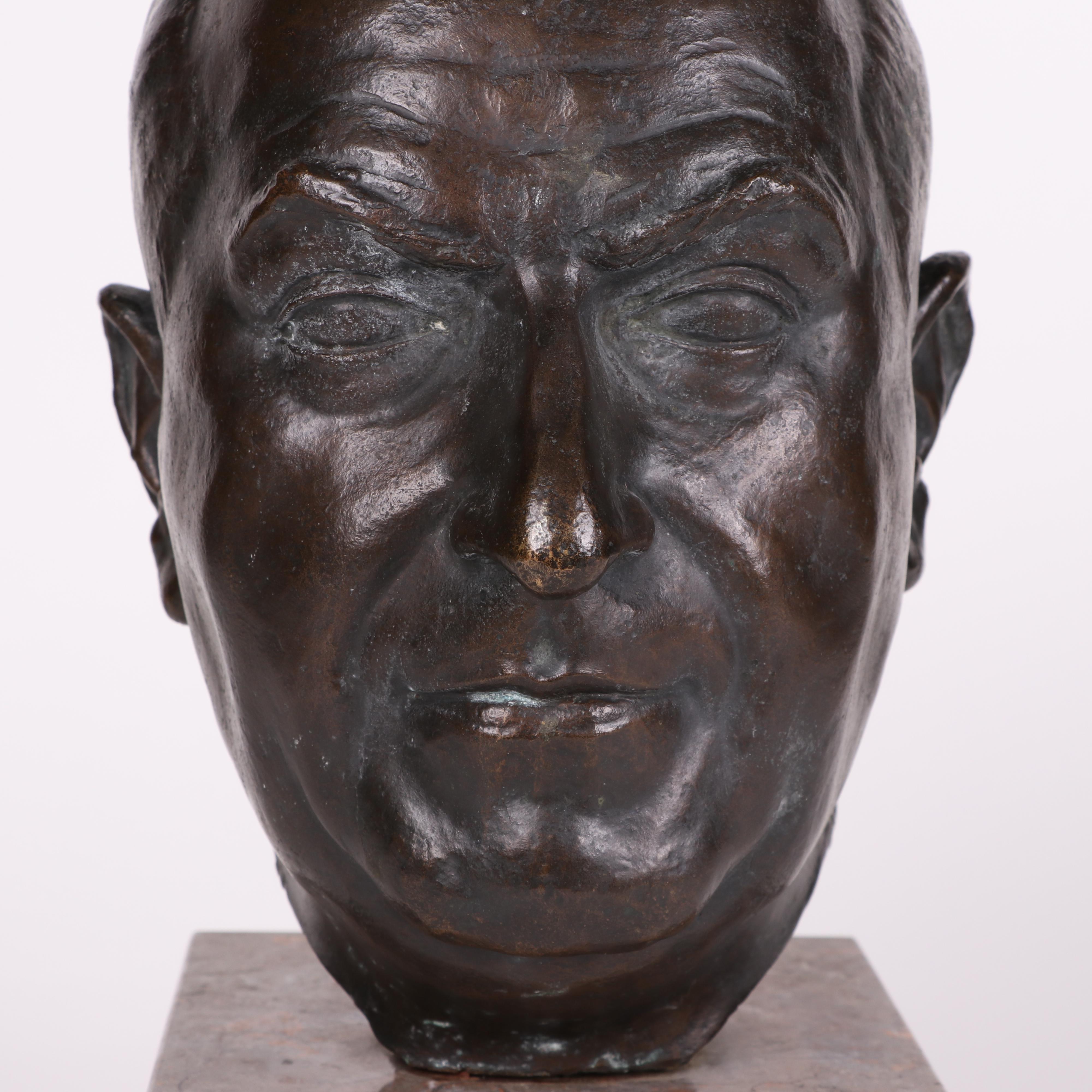 J. Santiago Bronze Bust on Stone Base