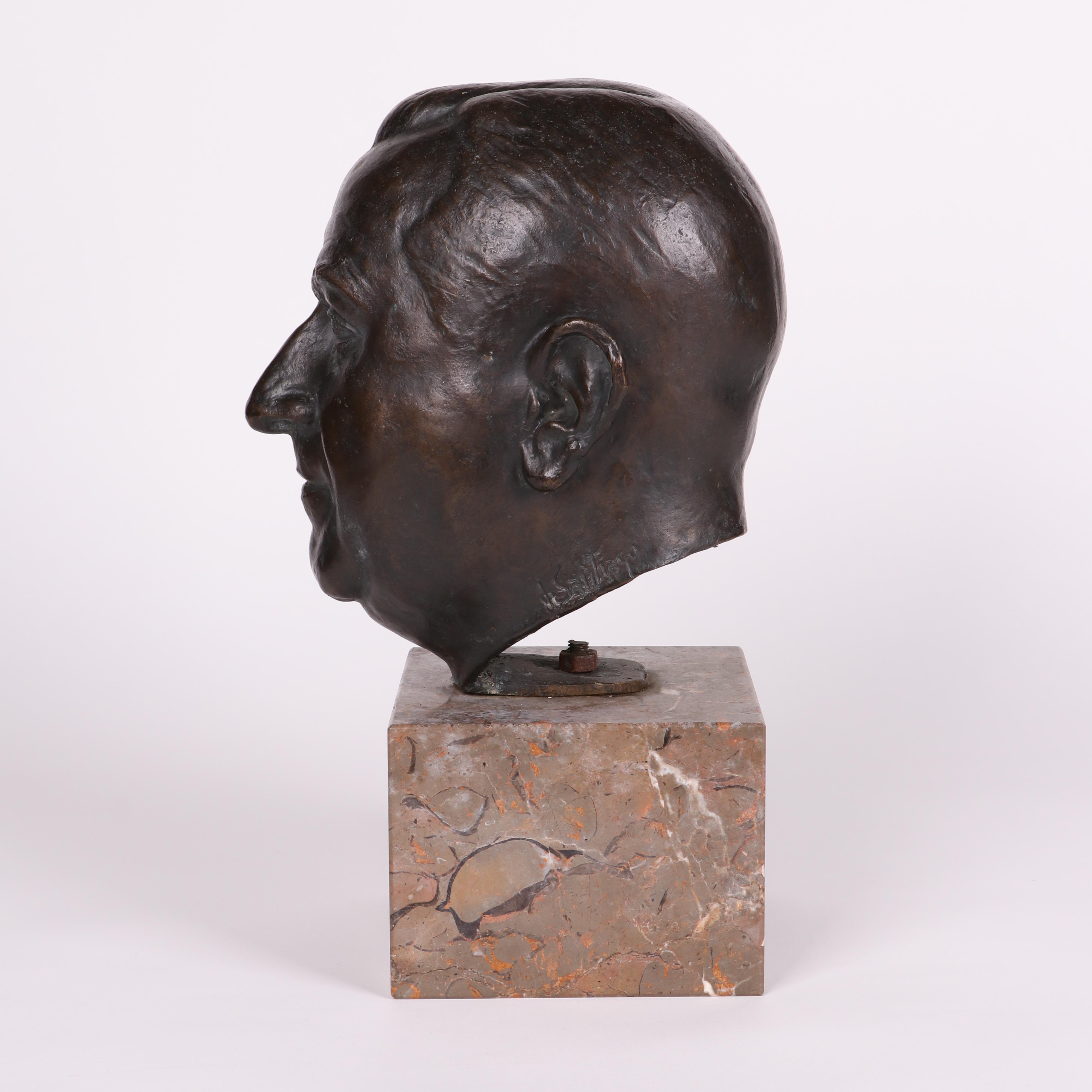 J. Santiago Bronze Bust on Stone Base