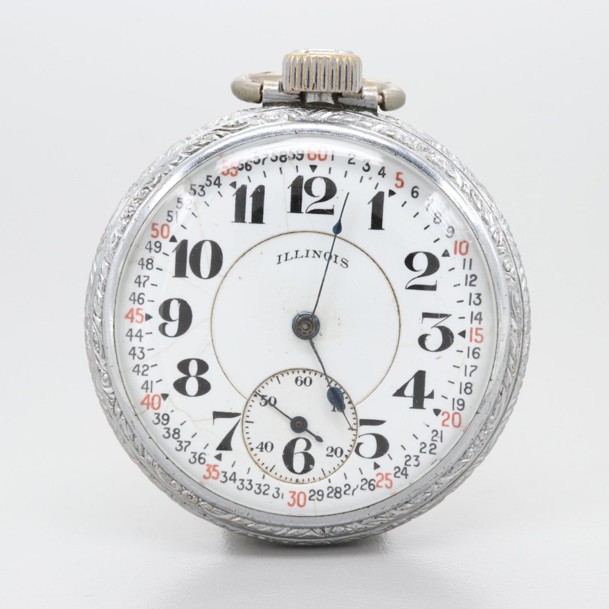 Circa 1912 Illinois Base Metal Pocket Watch With Double Sunk Dial