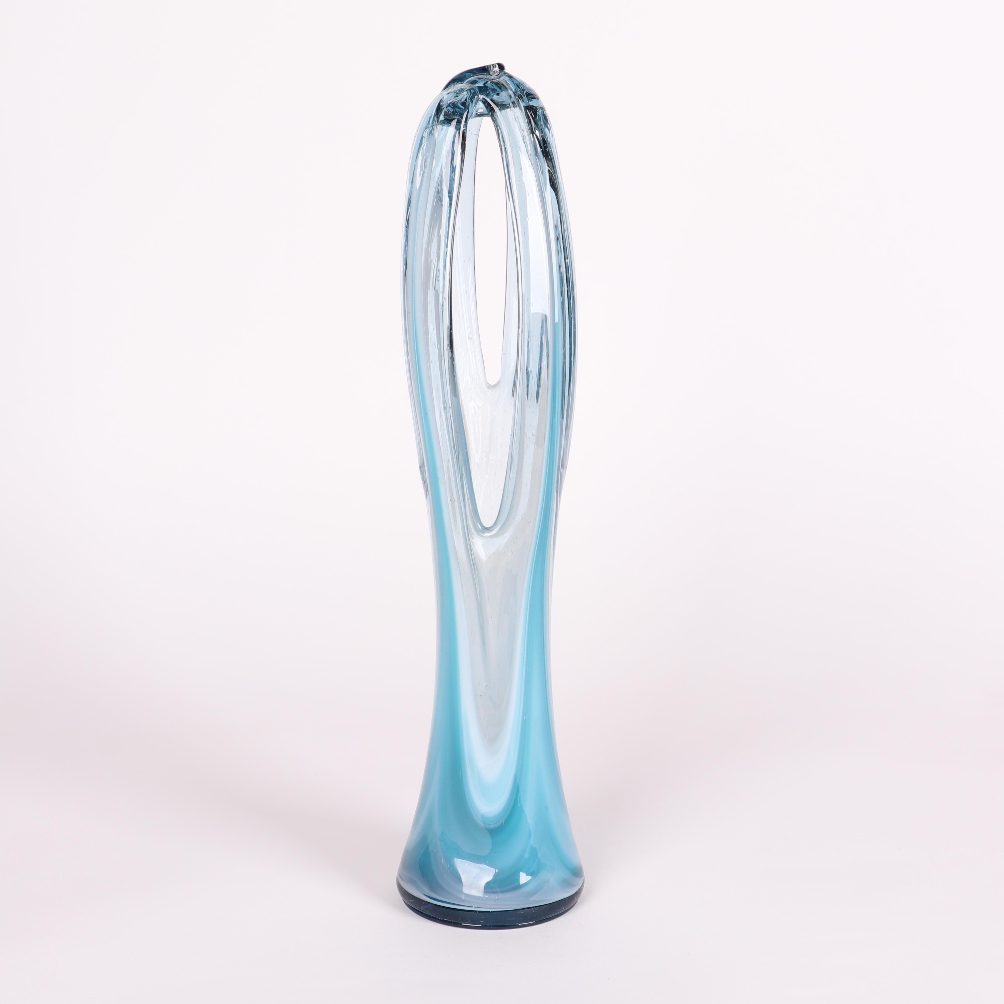 Murano Style Pulled Blown Glass Basket Vase