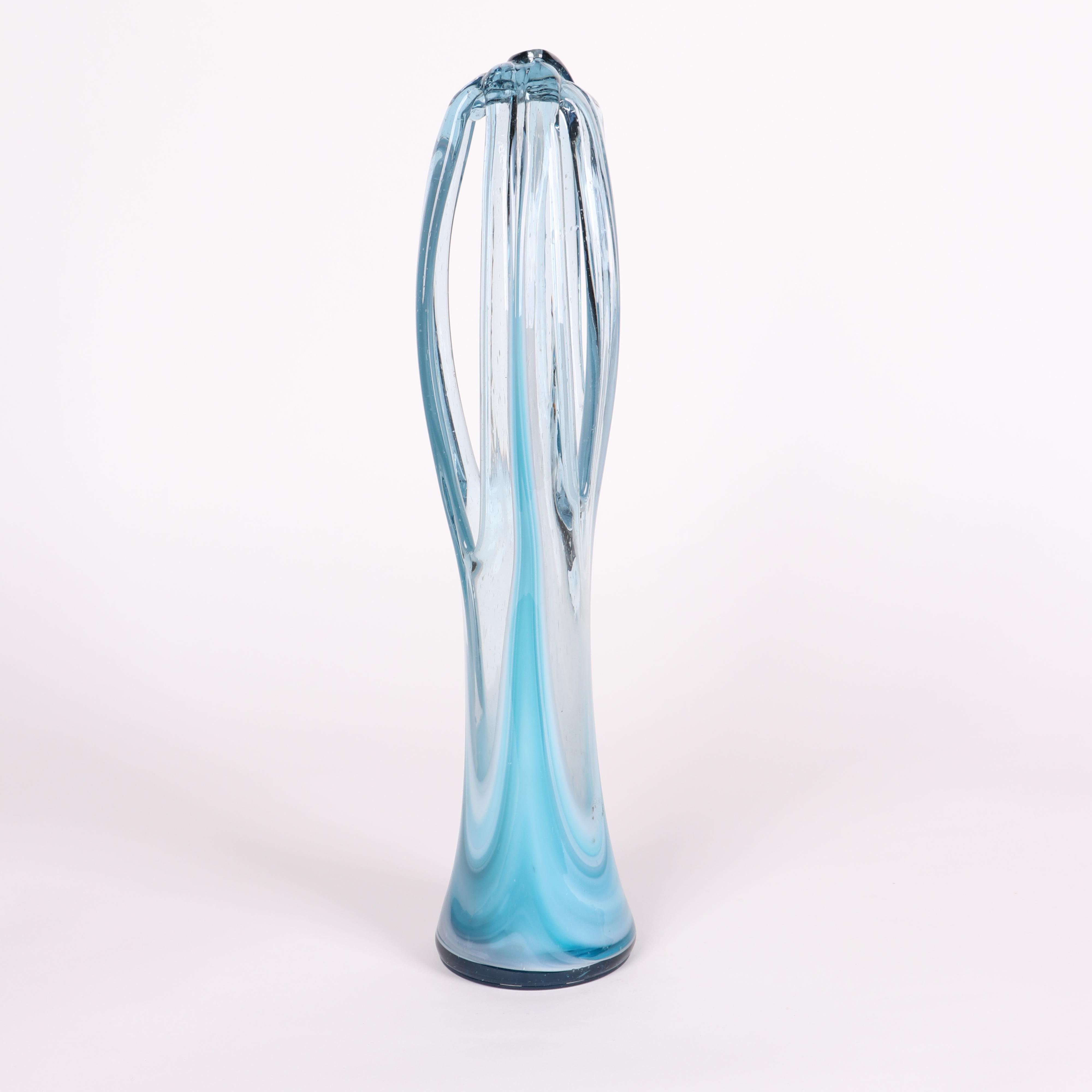 Murano Style Pulled Blown Glass Basket Vase