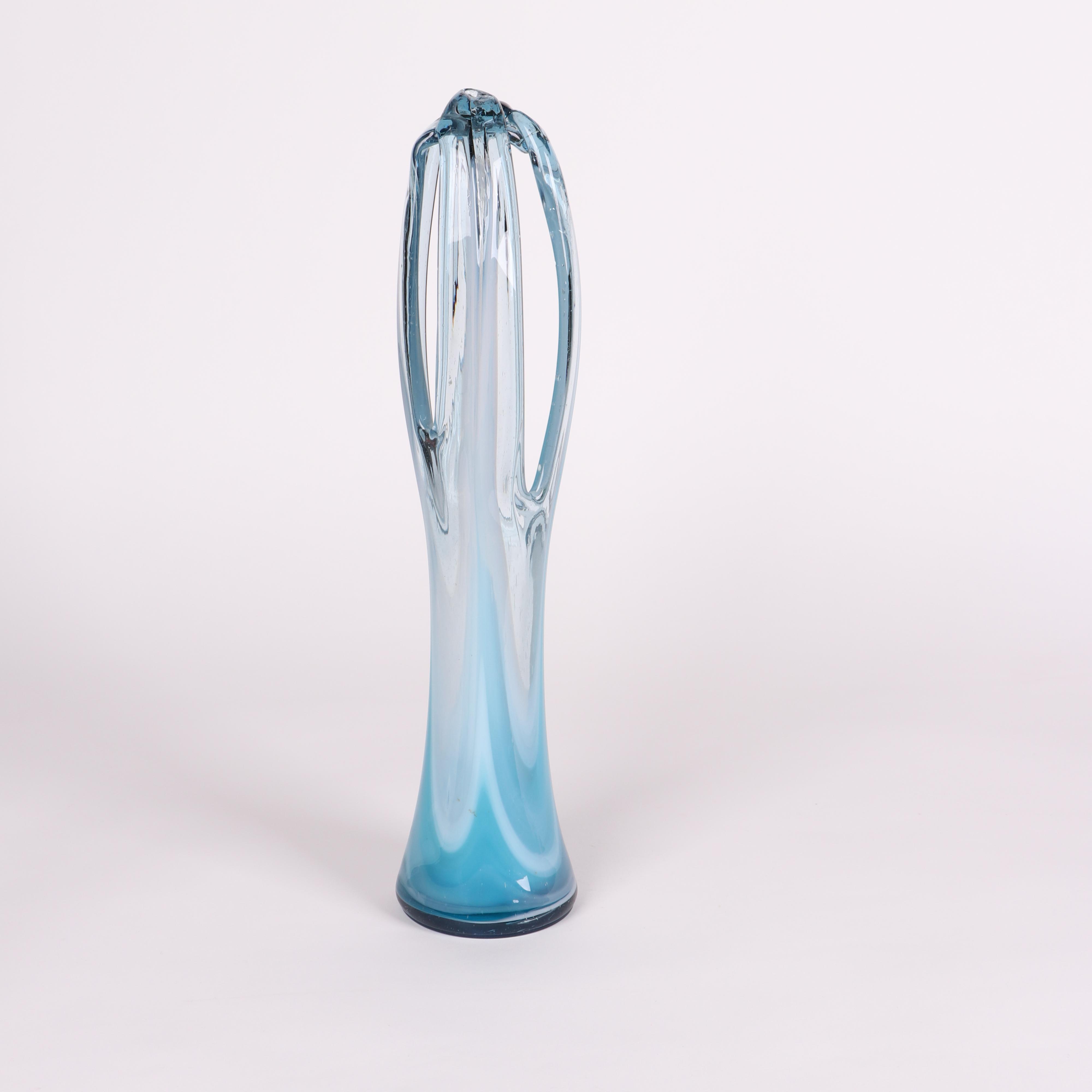 Murano Style Pulled Blown Glass Basket Vase