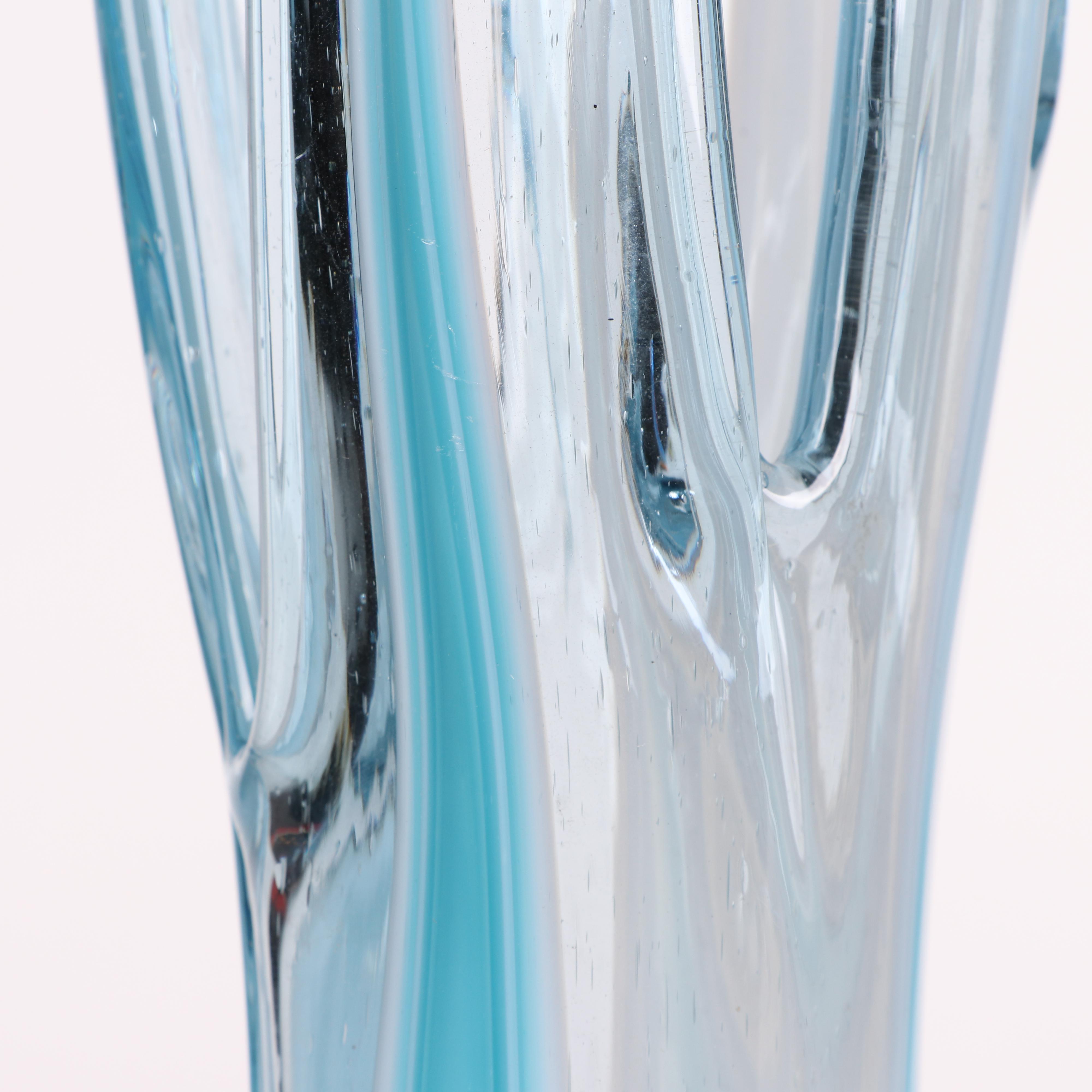 Murano Style Pulled Blown Glass Basket Vase