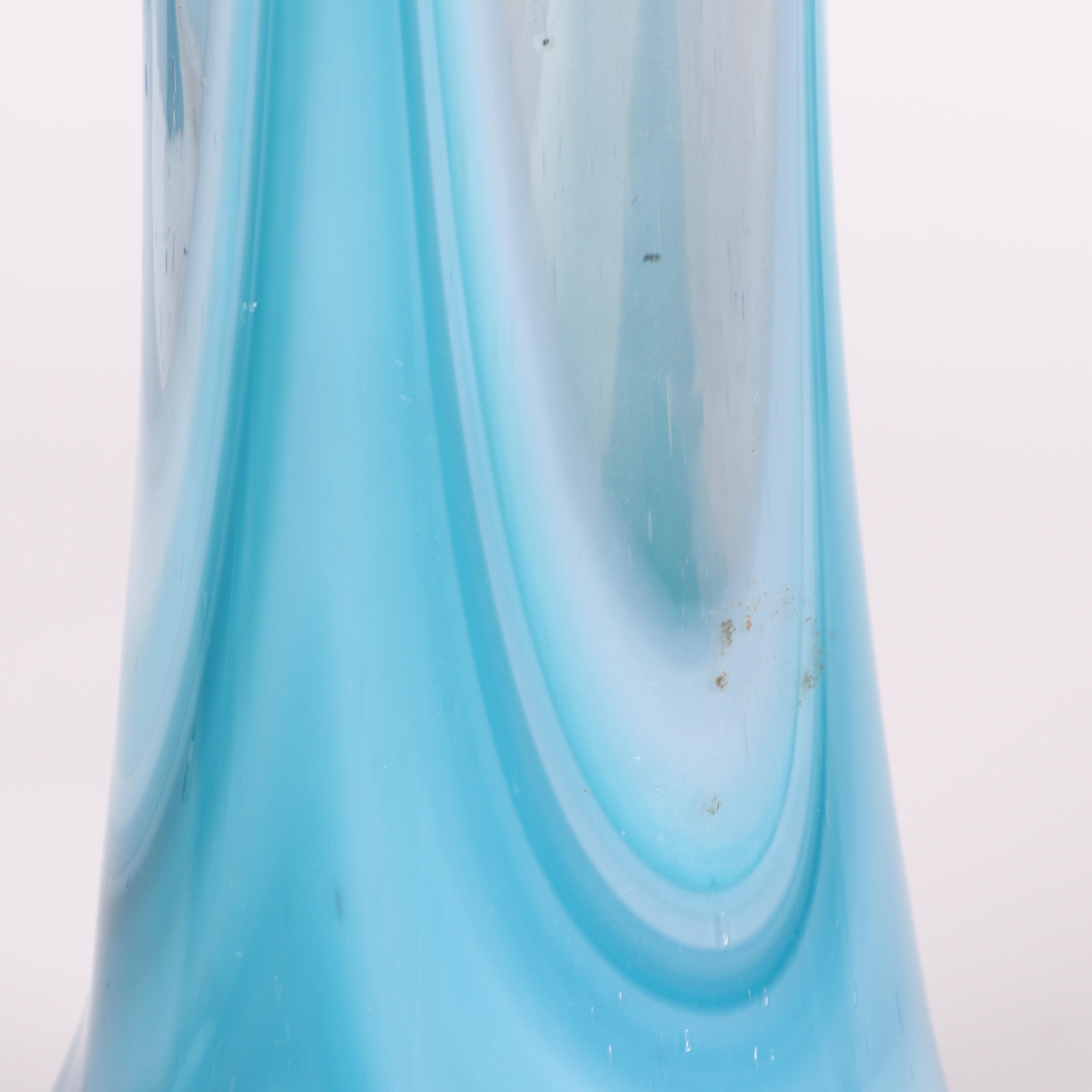 Murano Style Pulled Blown Glass Basket Vase