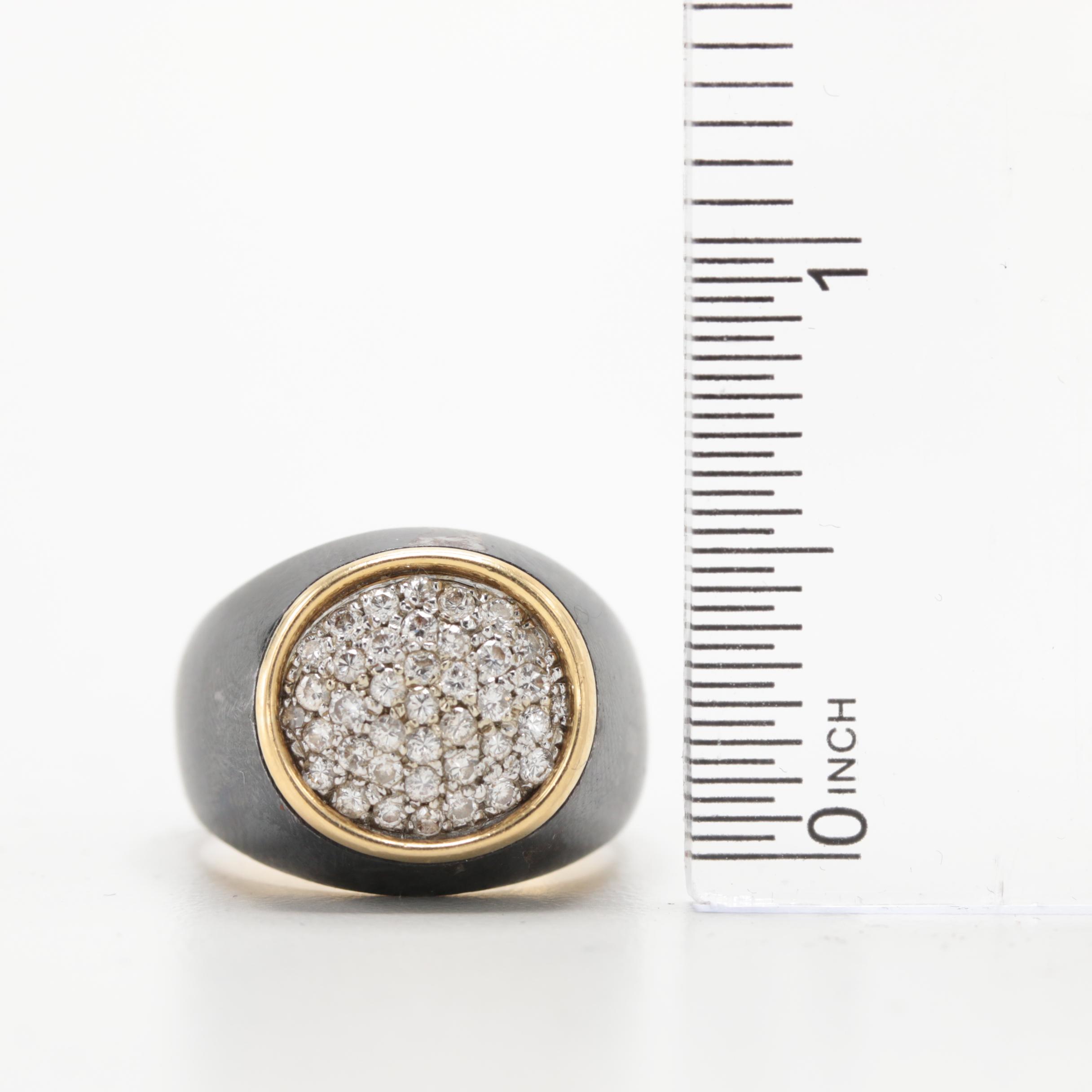 18K Yellow Gold and Iron Diamond Ring