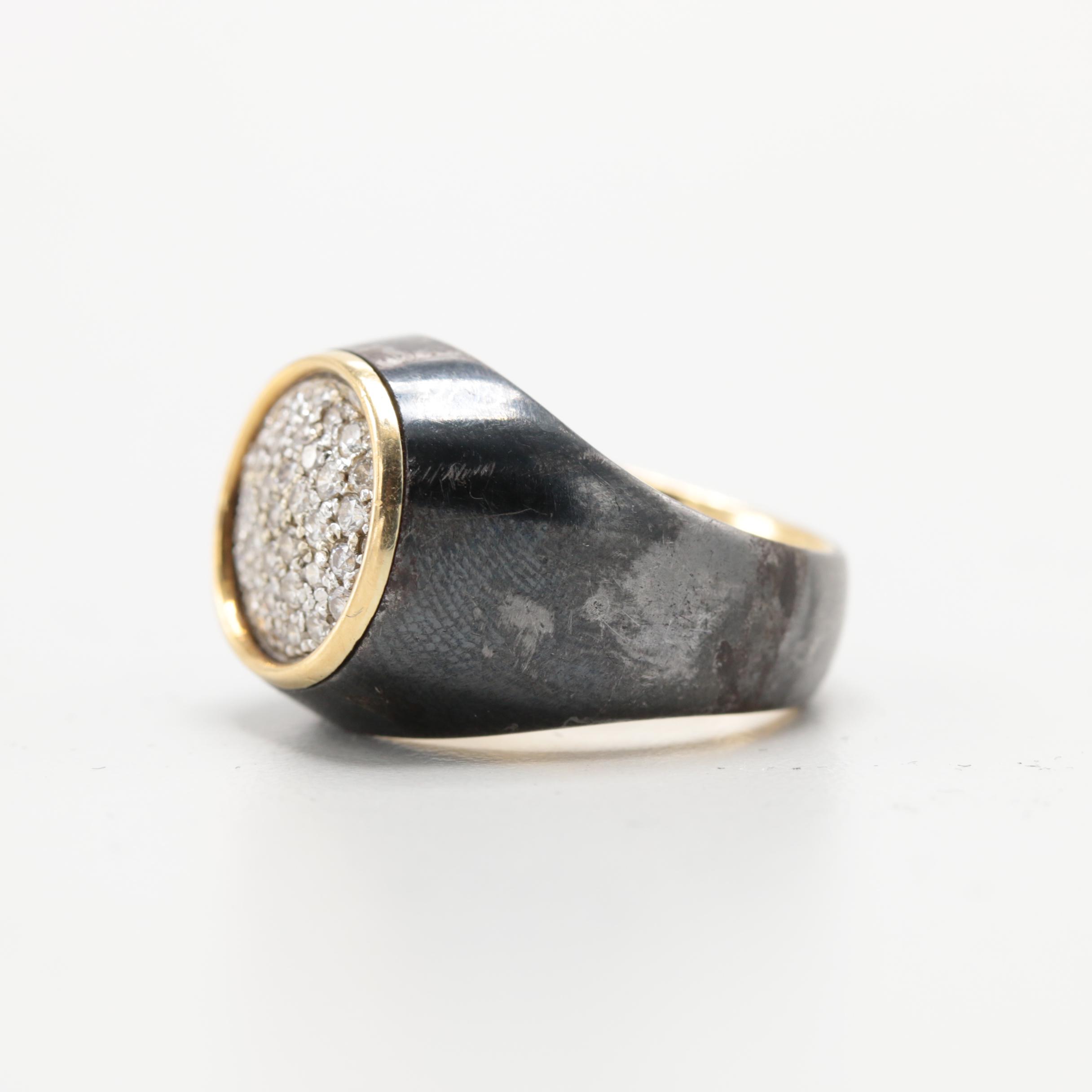18K Yellow Gold and Iron Diamond Ring