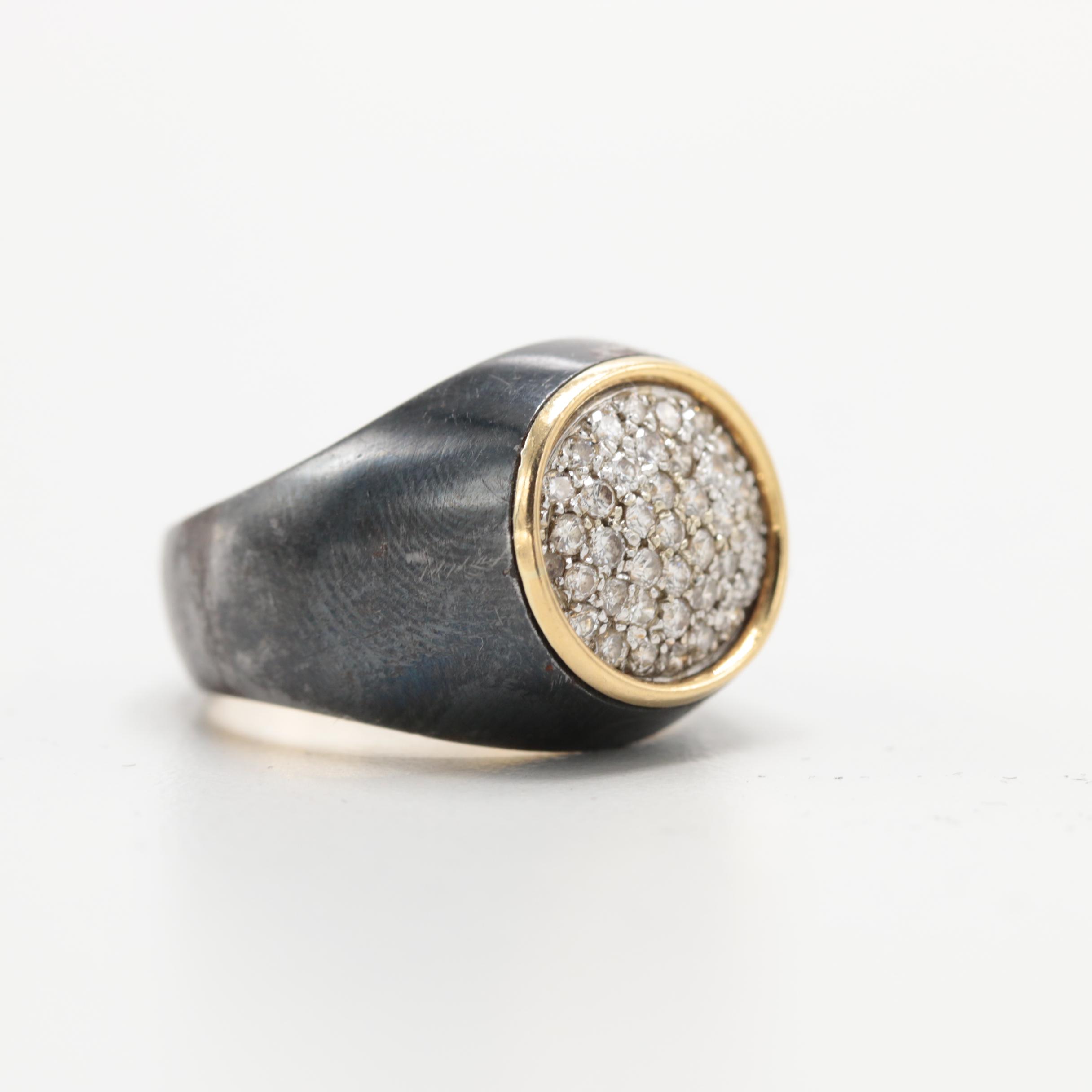18K Yellow Gold and Iron Diamond Ring