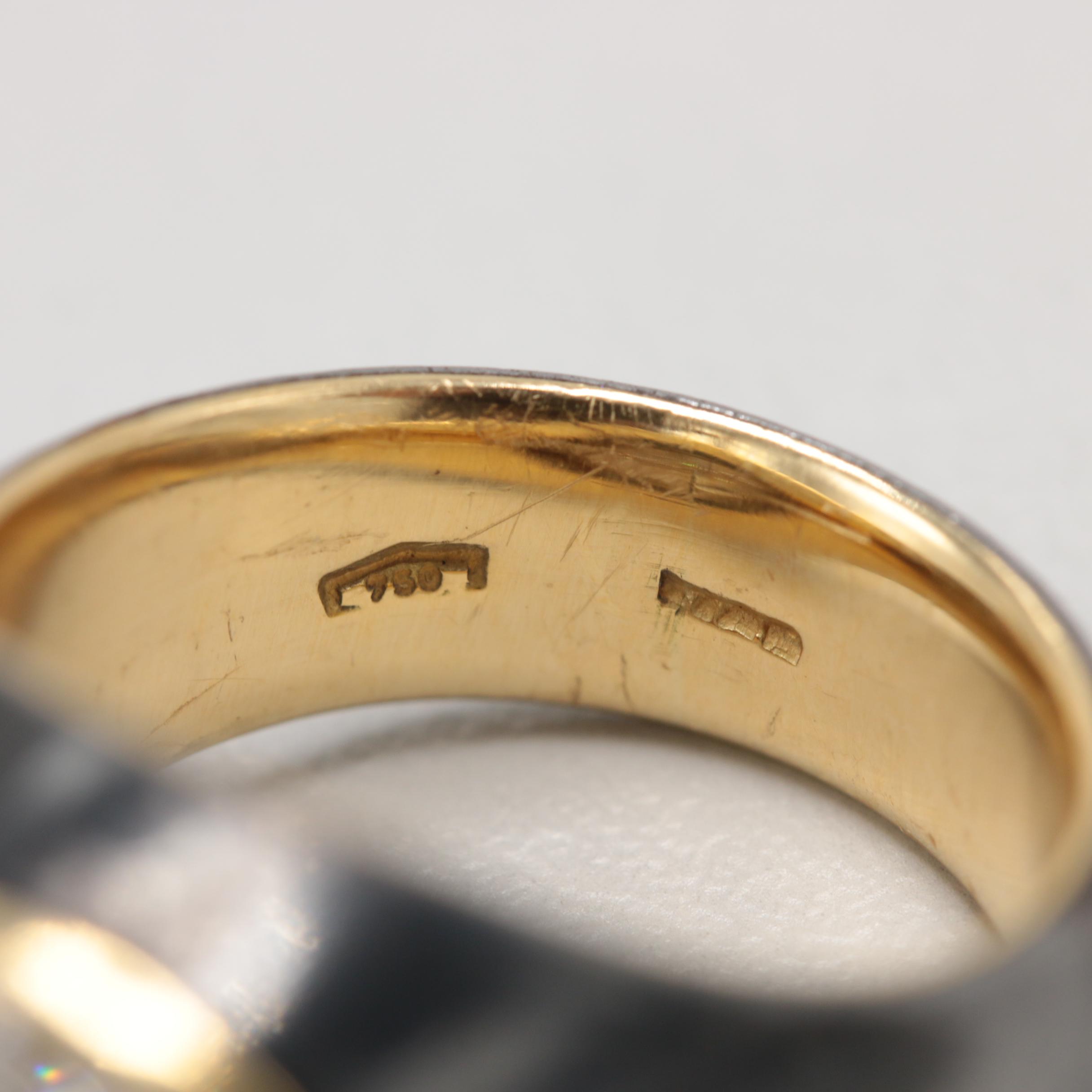 18K Yellow Gold and Iron Diamond Ring