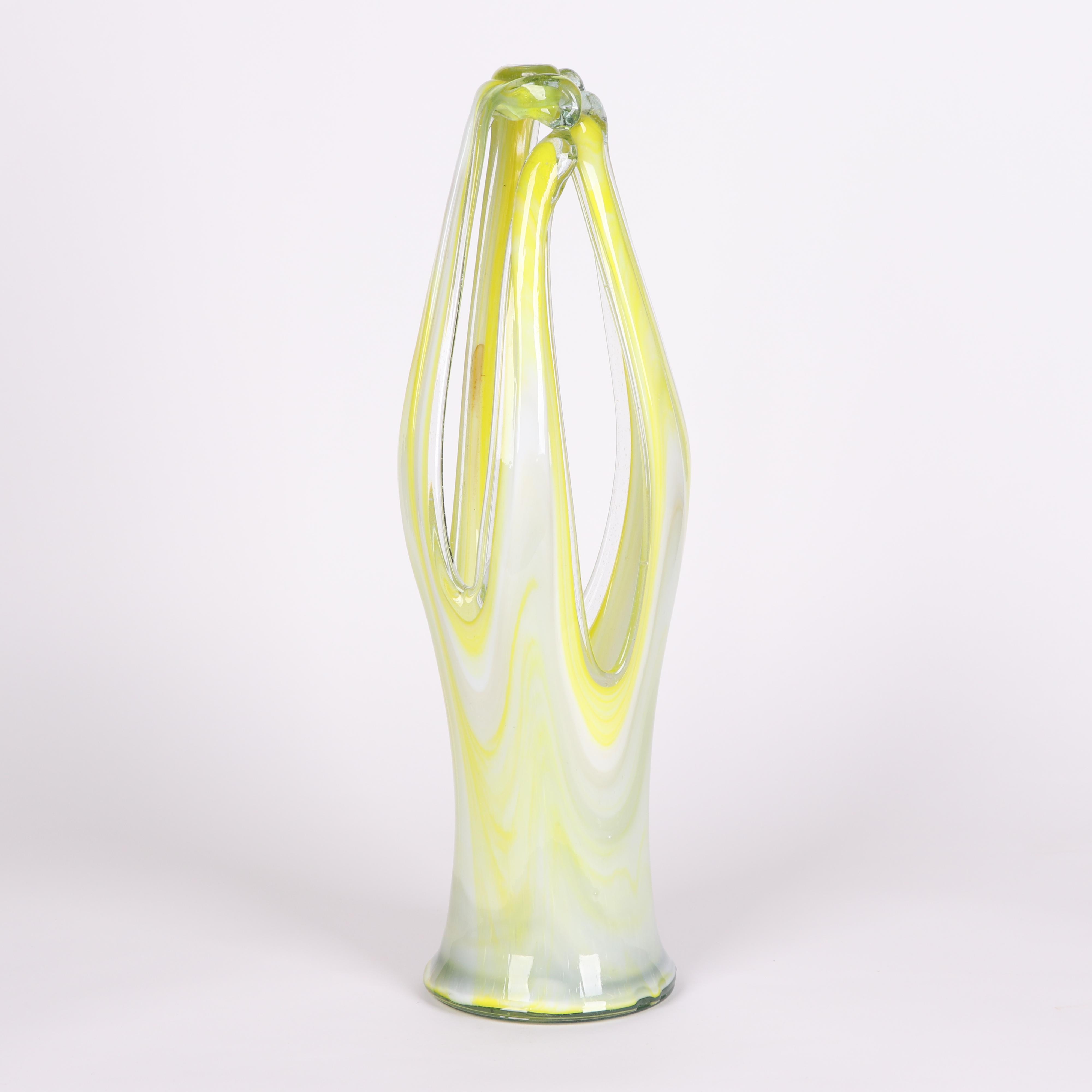 Murano Style Pulled Blown Glass Basket Vase