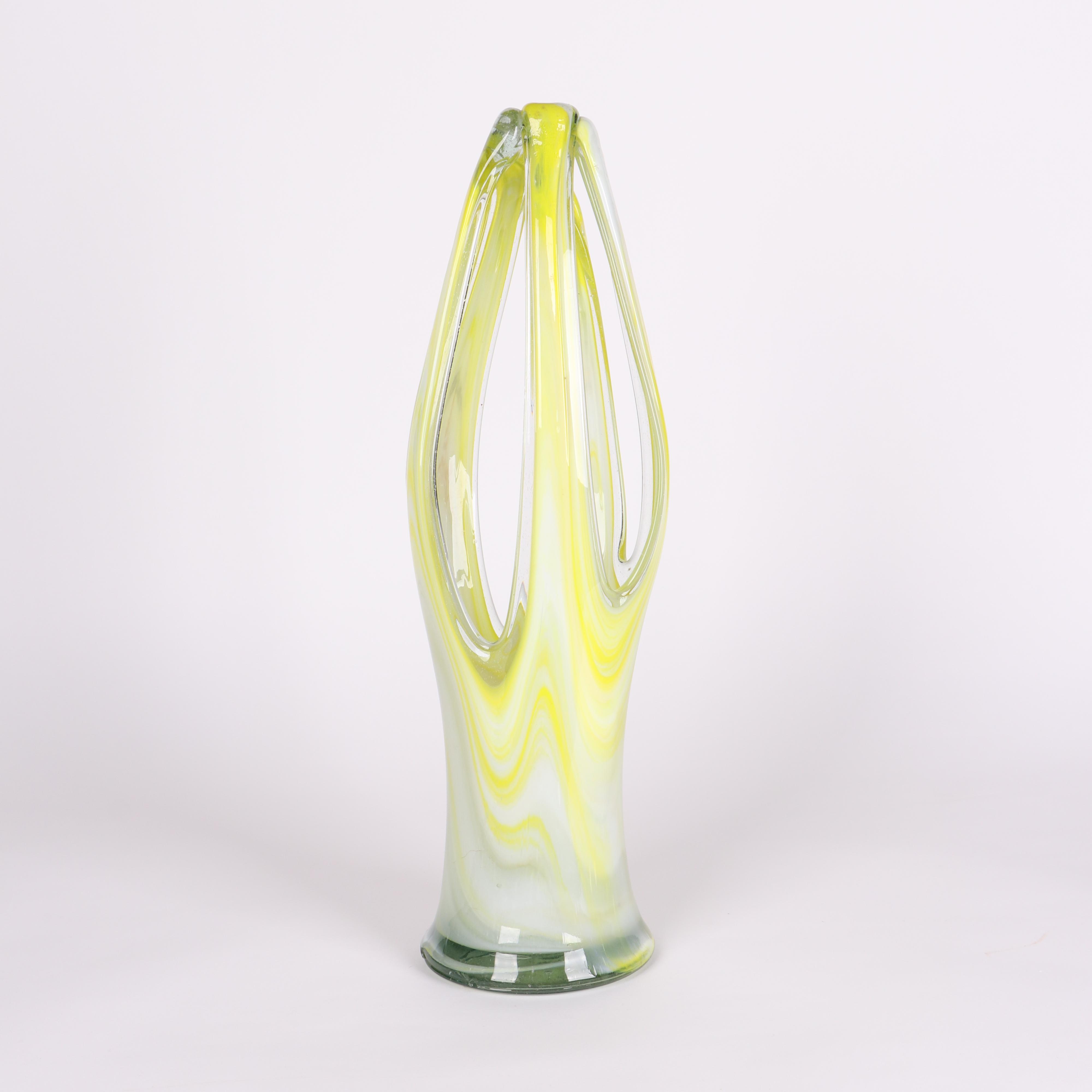Murano Style Pulled Blown Glass Basket Vase