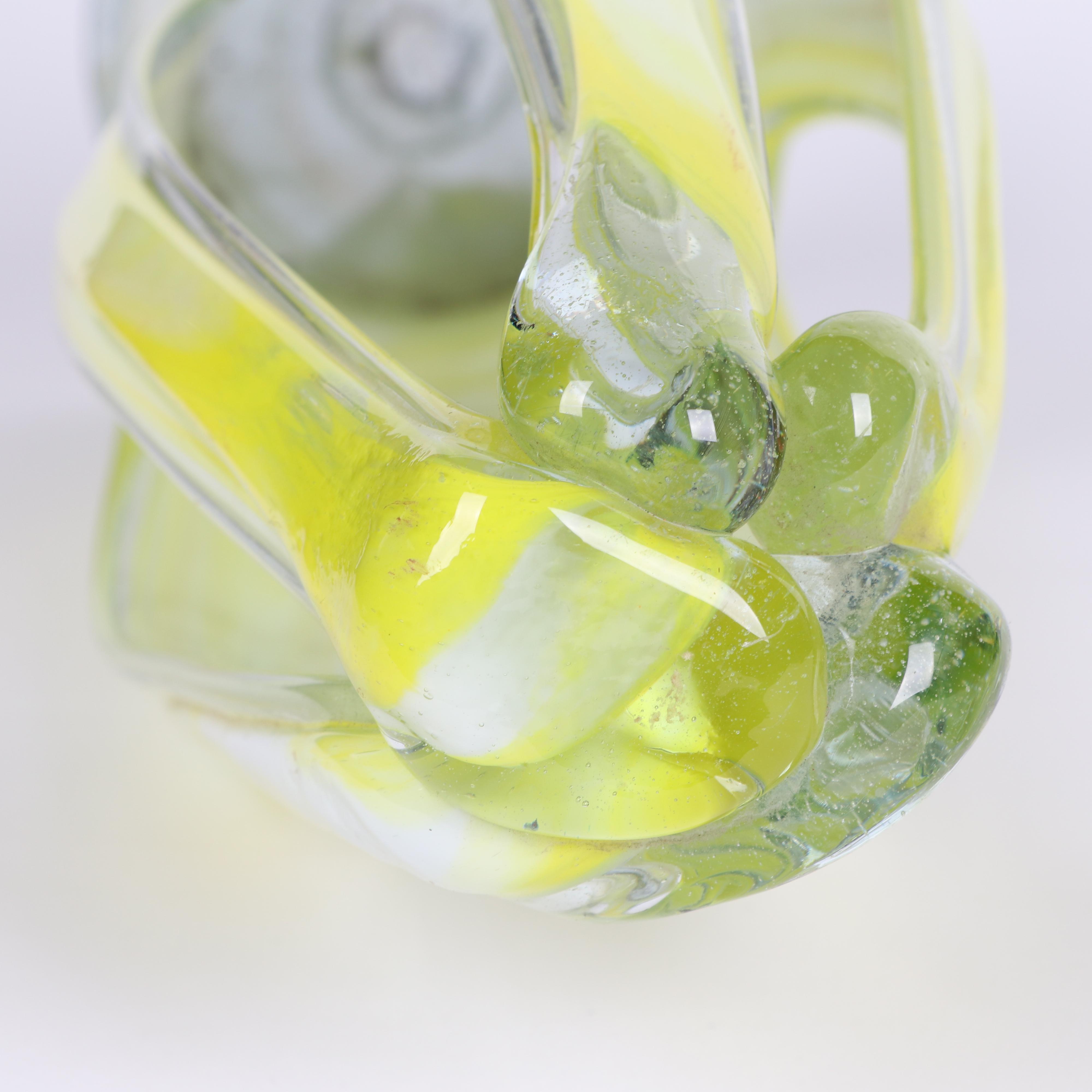 Murano Style Pulled Blown Glass Basket Vase