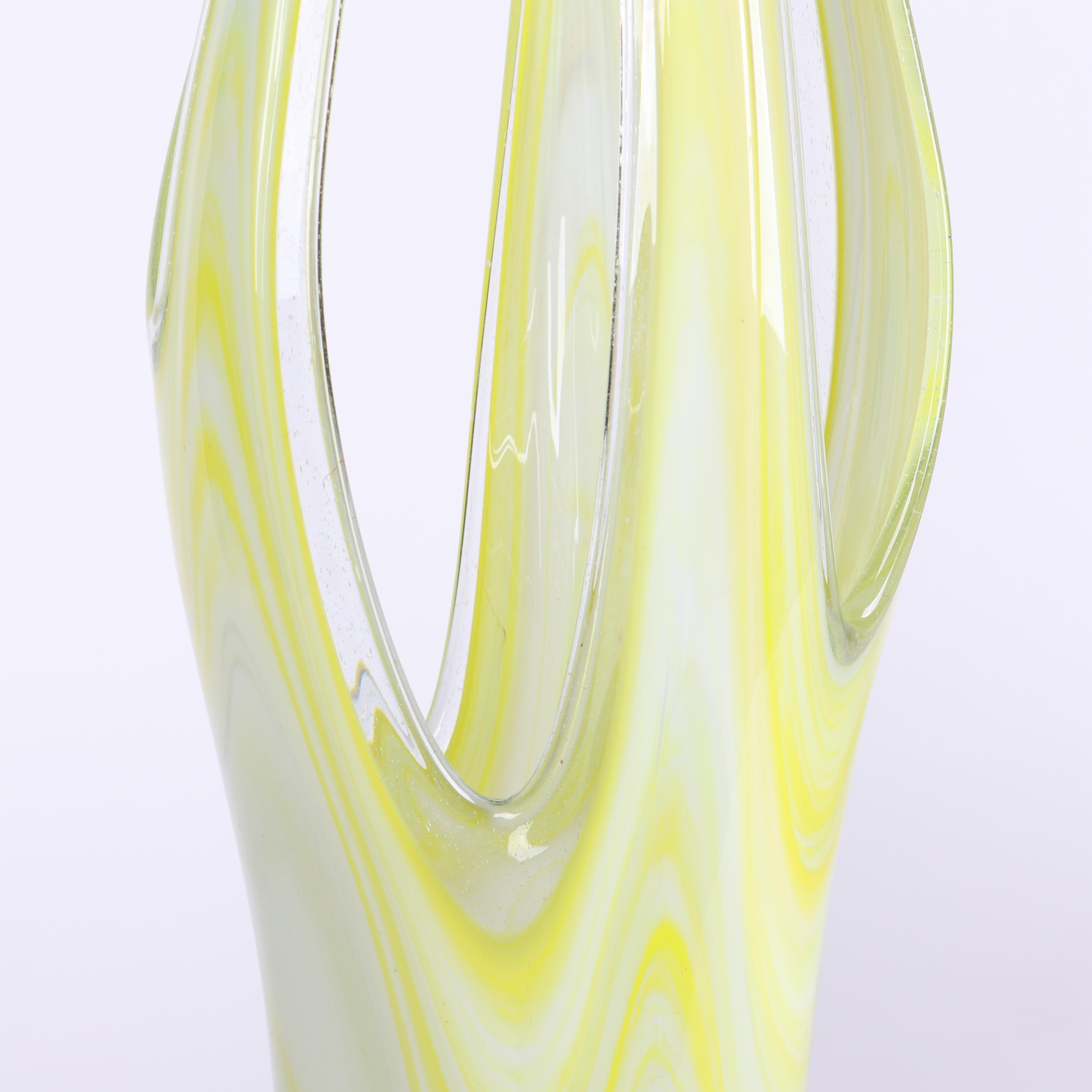 Murano Style Pulled Blown Glass Basket Vase