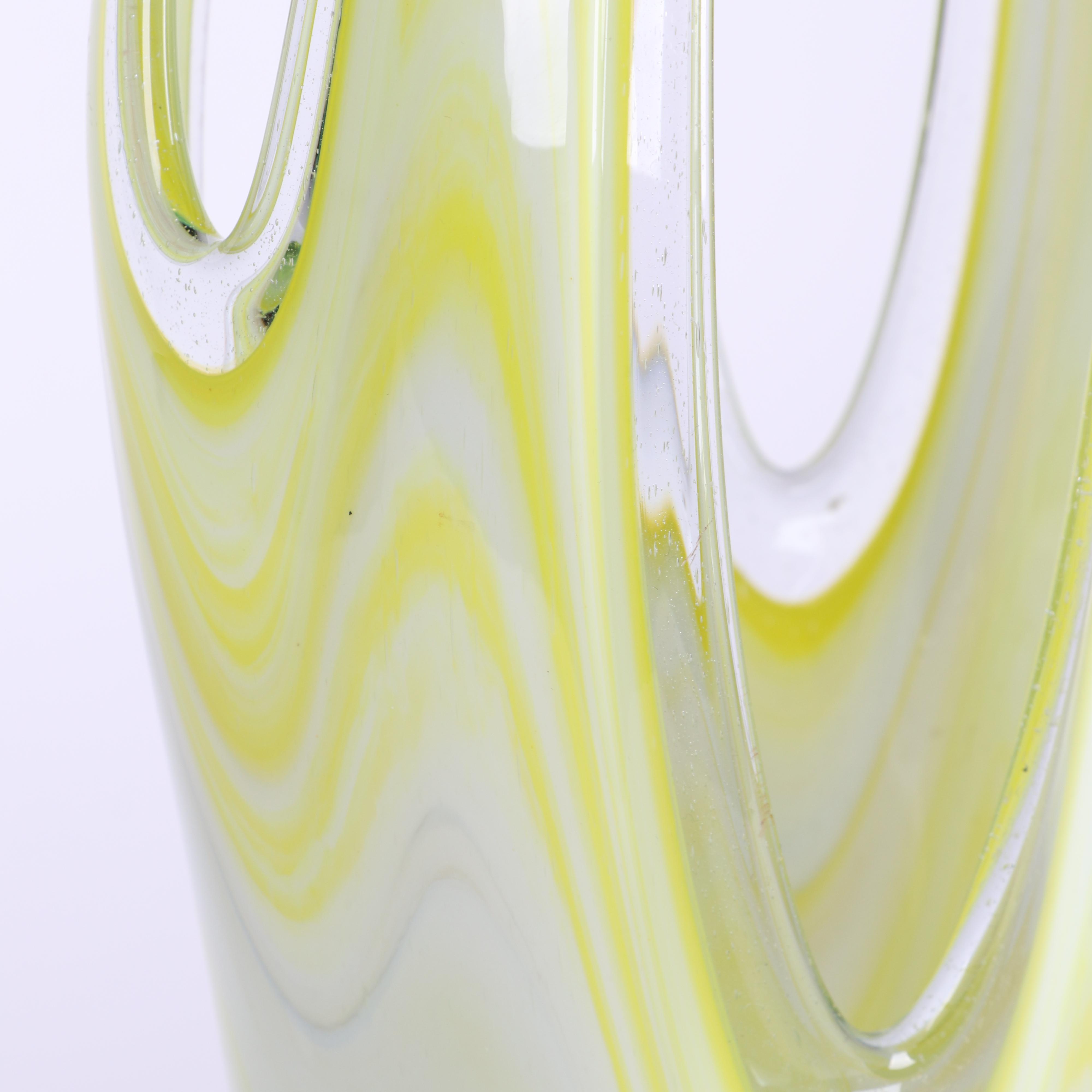 Murano Style Pulled Blown Glass Basket Vase