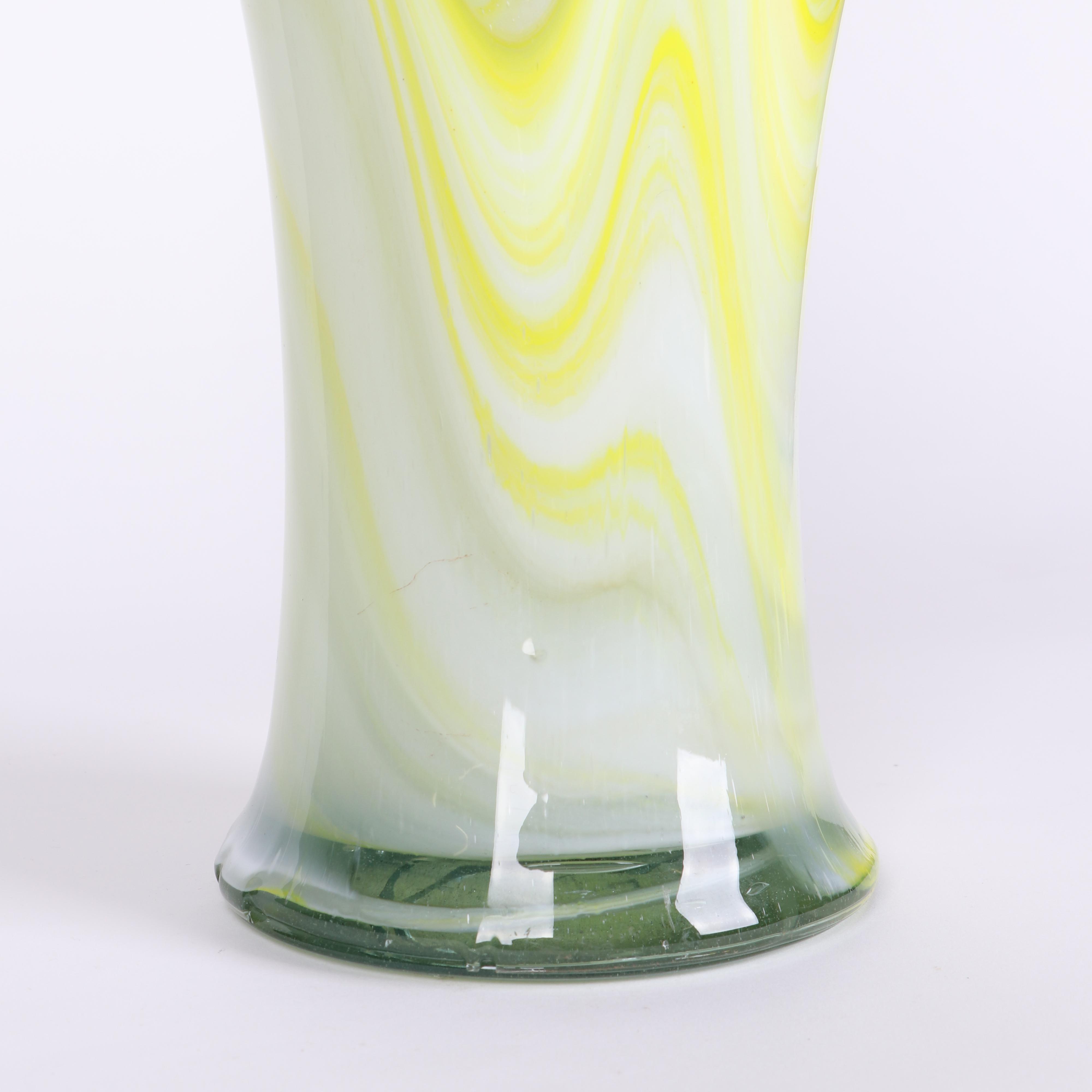 Murano Style Pulled Blown Glass Basket Vase