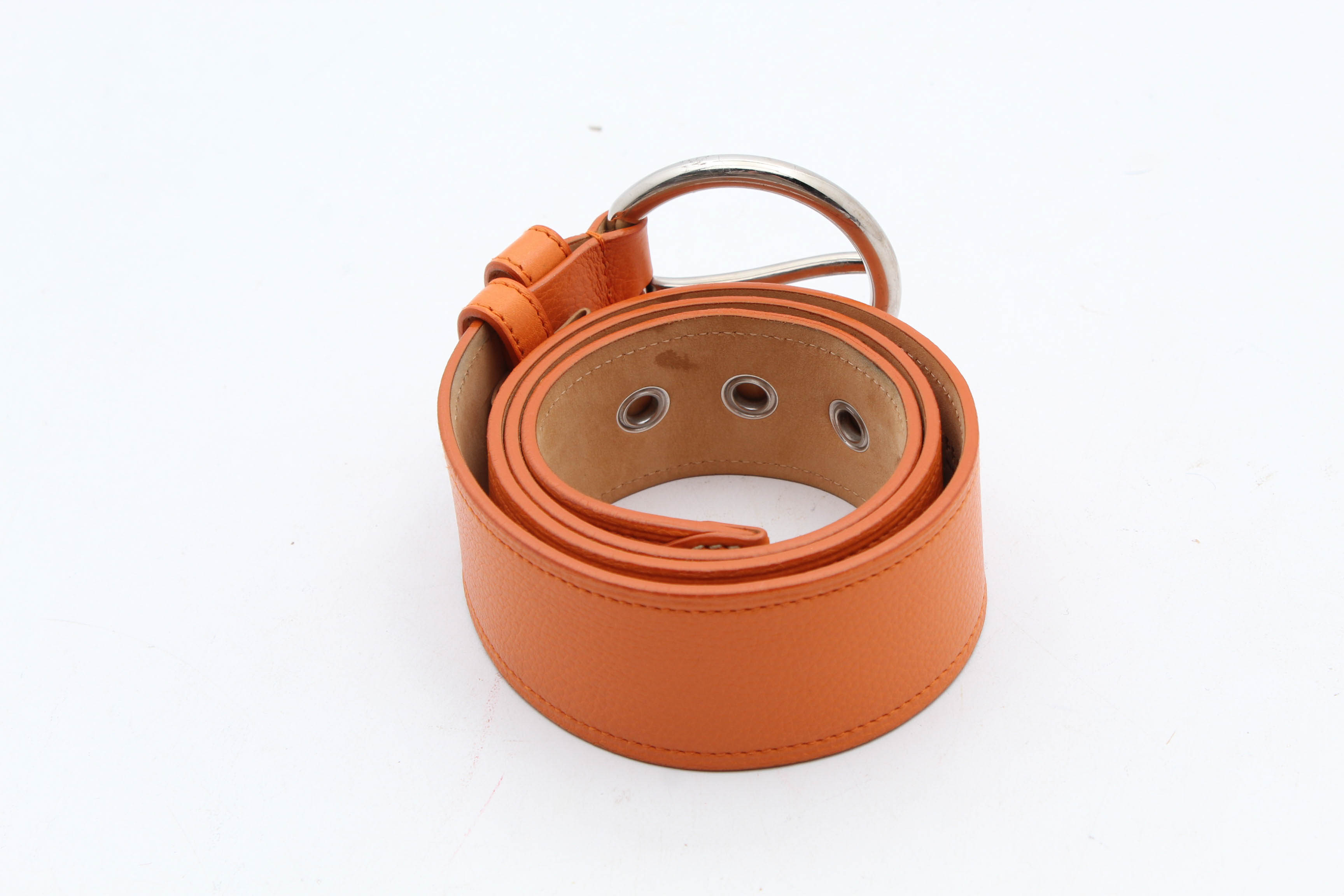 Prada Orange Pebbled Leather Belt