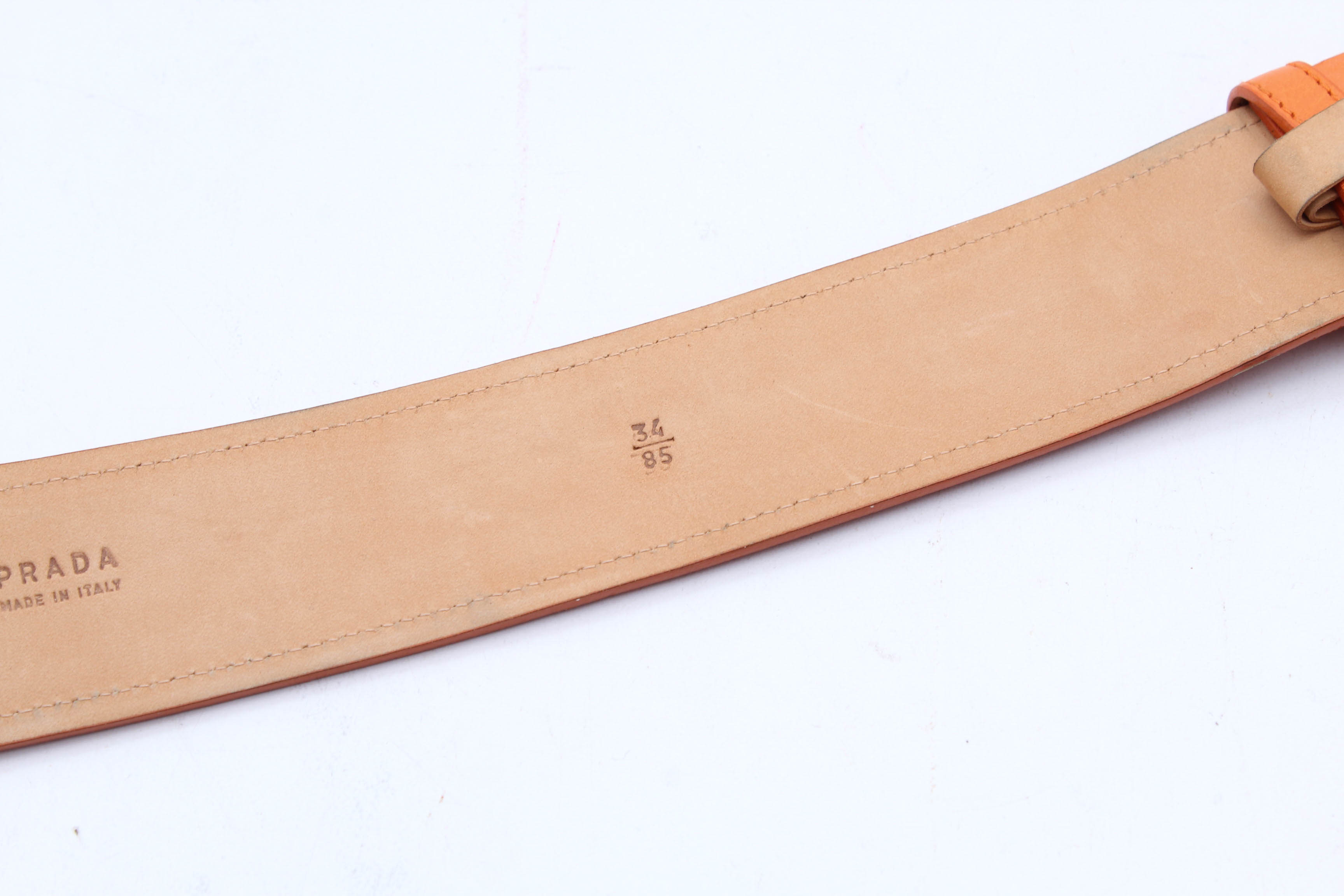 Prada Orange Pebbled Leather Belt