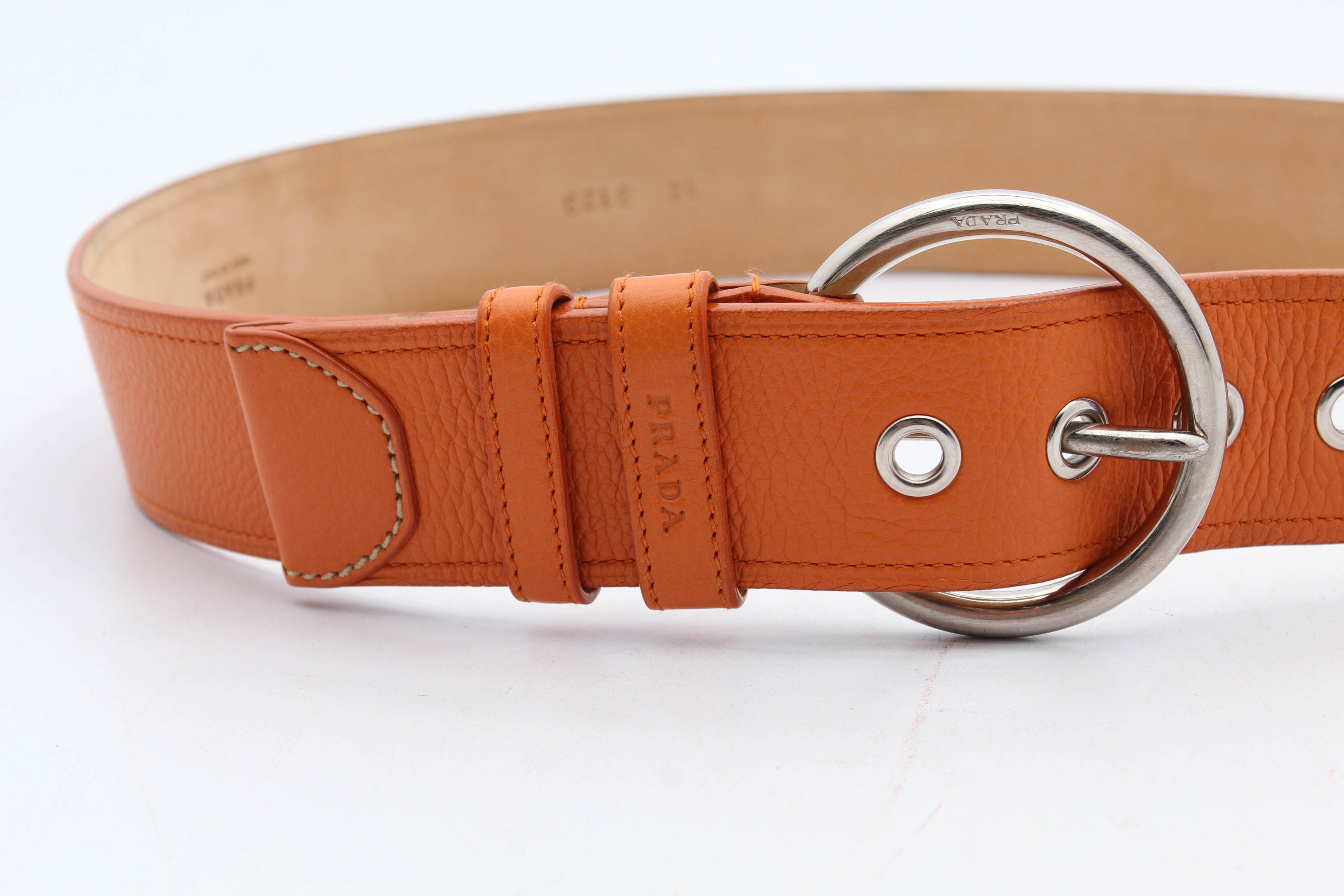 Prada Orange Pebbled Leather Belt