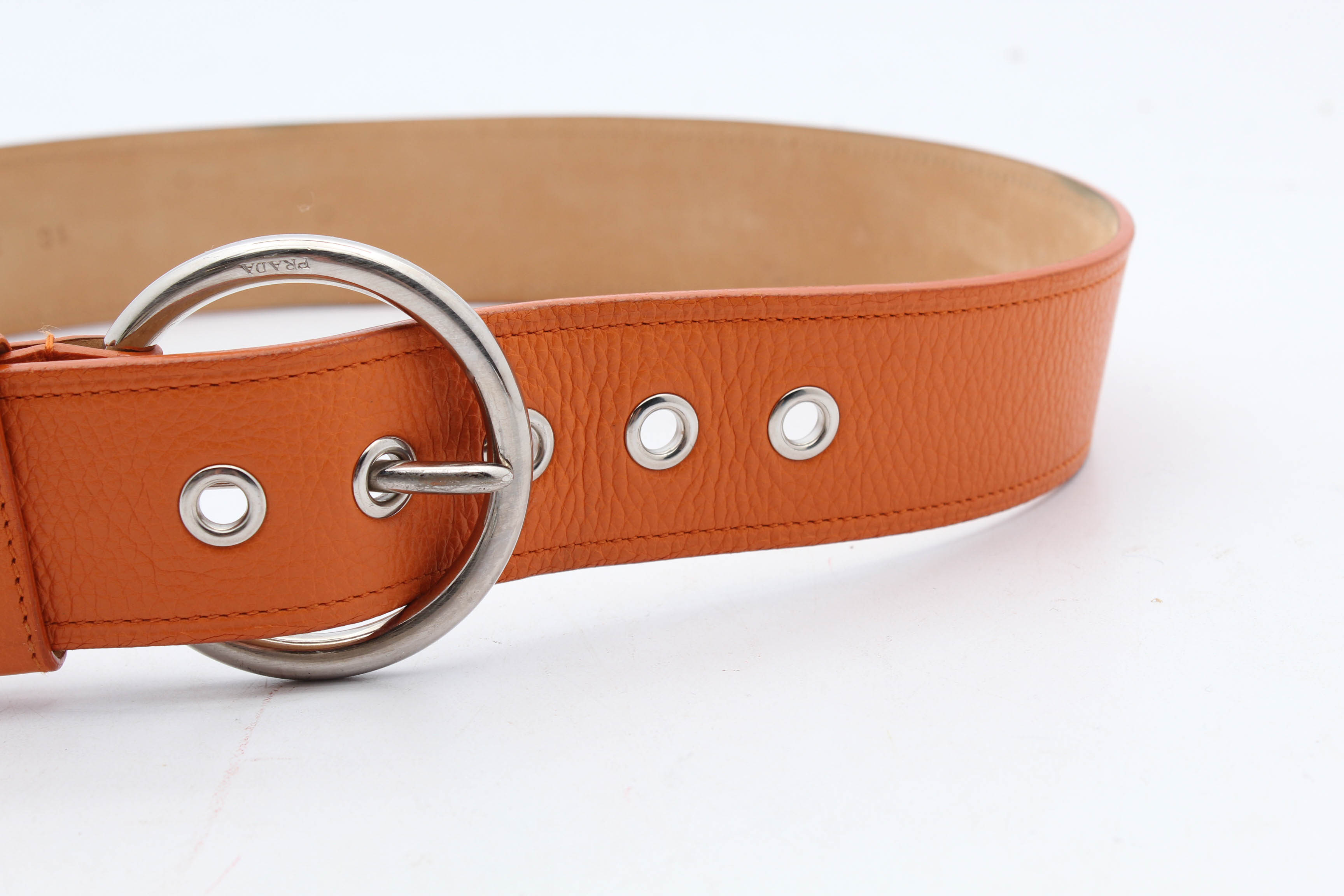 Prada Orange Pebbled Leather Belt