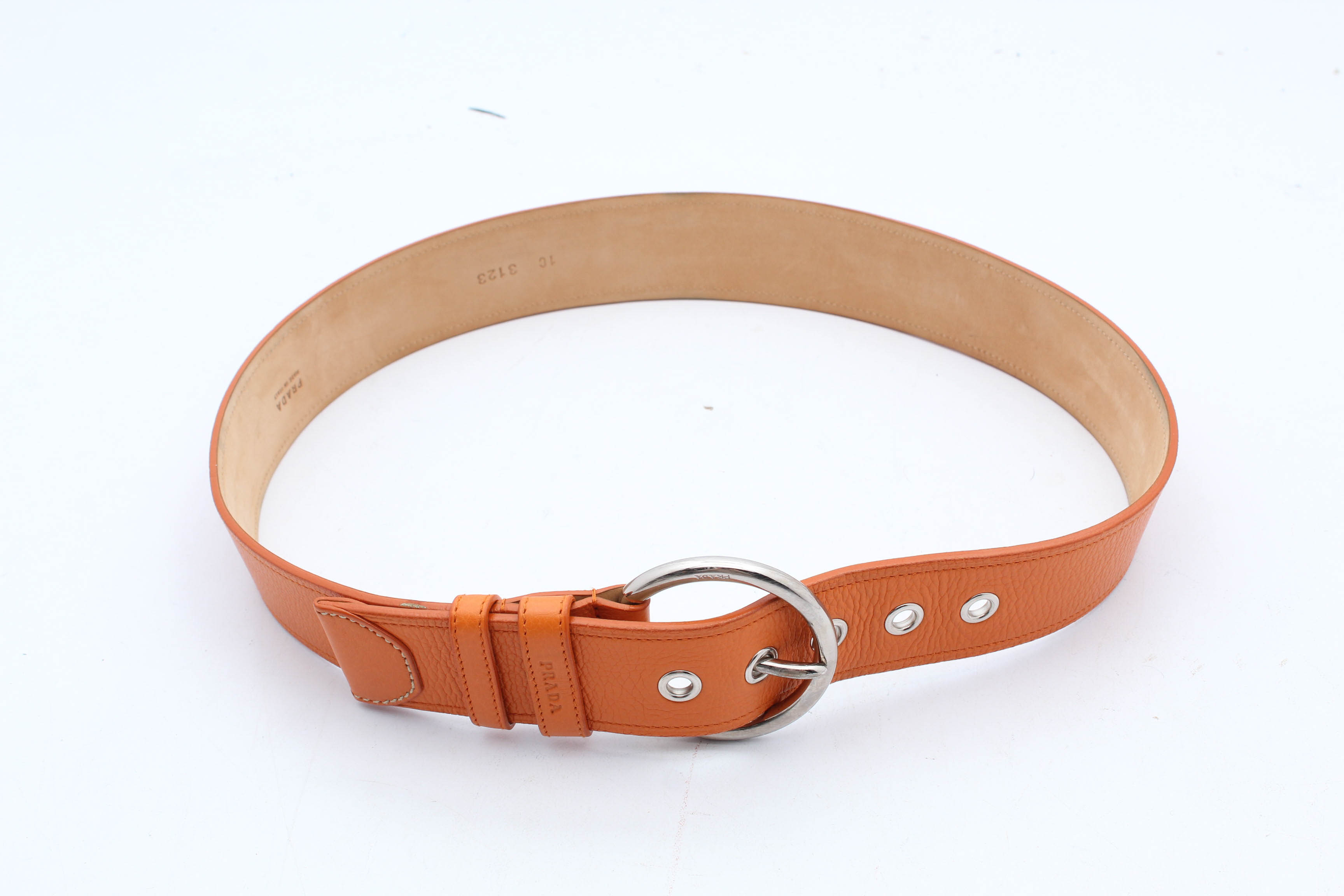 Prada Orange Pebbled Leather Belt