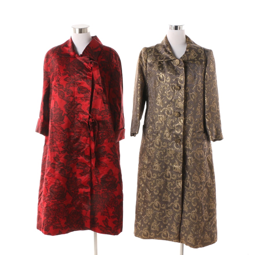 Women's Evening Coats including Vintage Lord & Taylor Gold Metallic Brocade