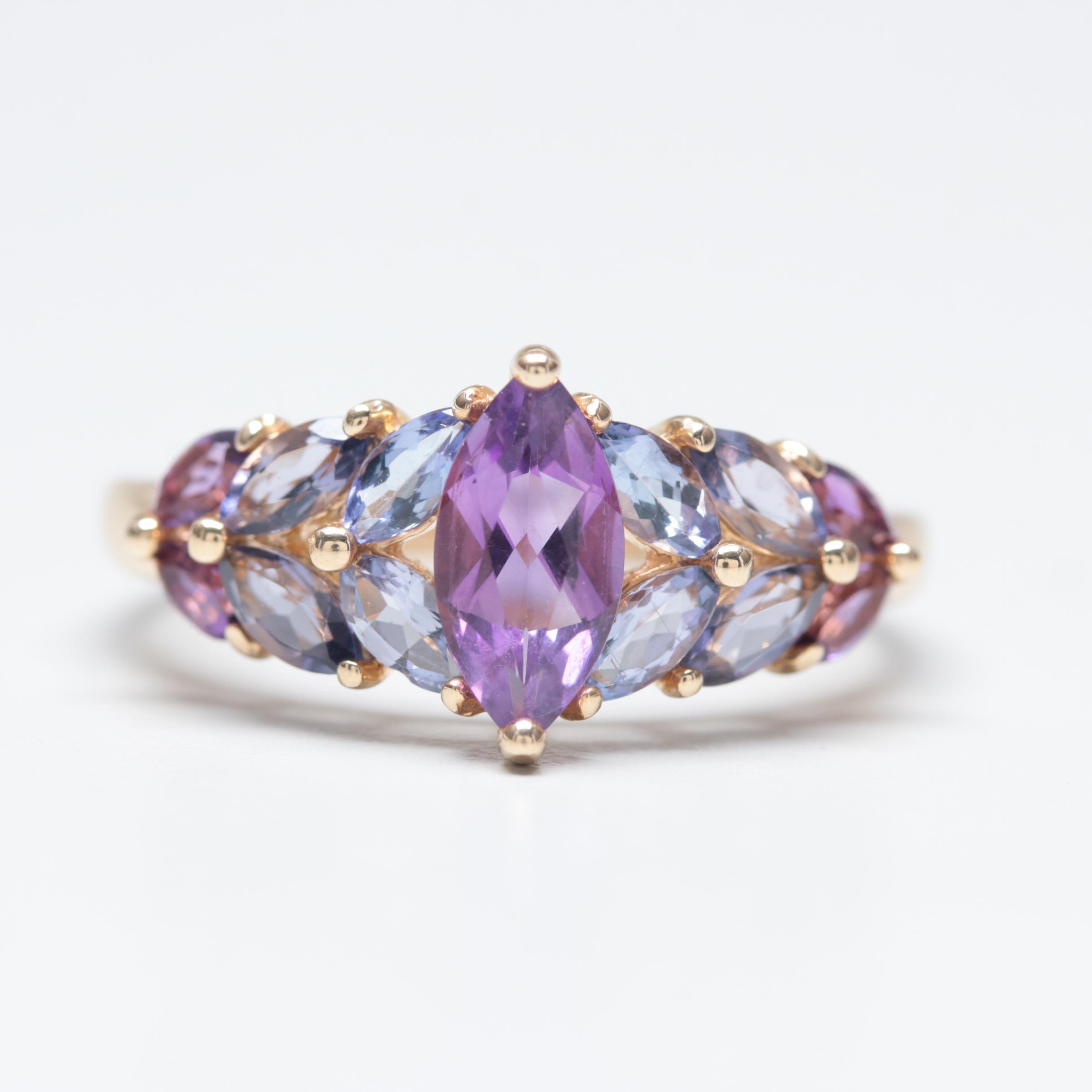 14K Yellow Gold Amethyst and Iolite Ring