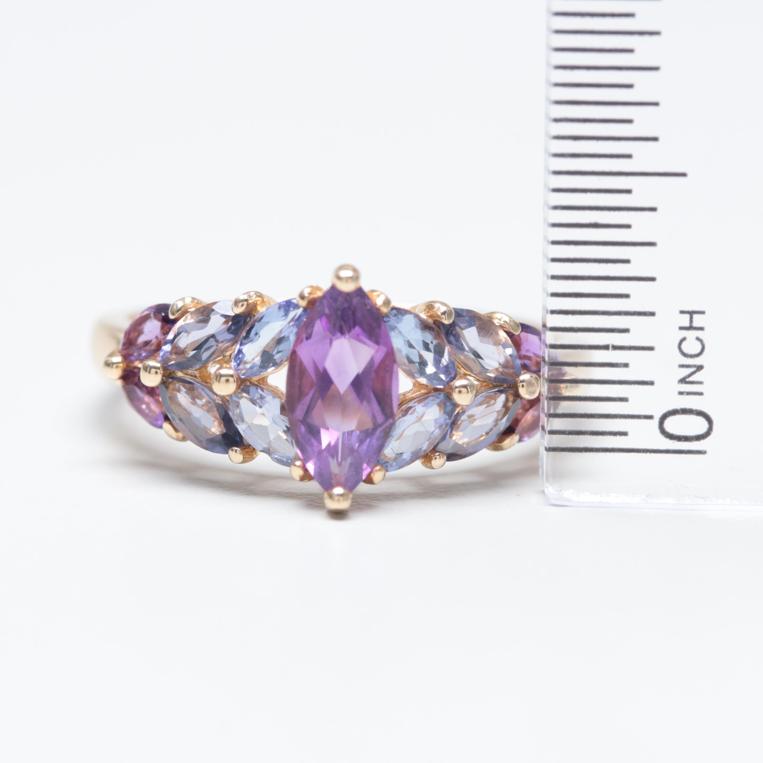 14K Yellow Gold Amethyst and Iolite Ring
