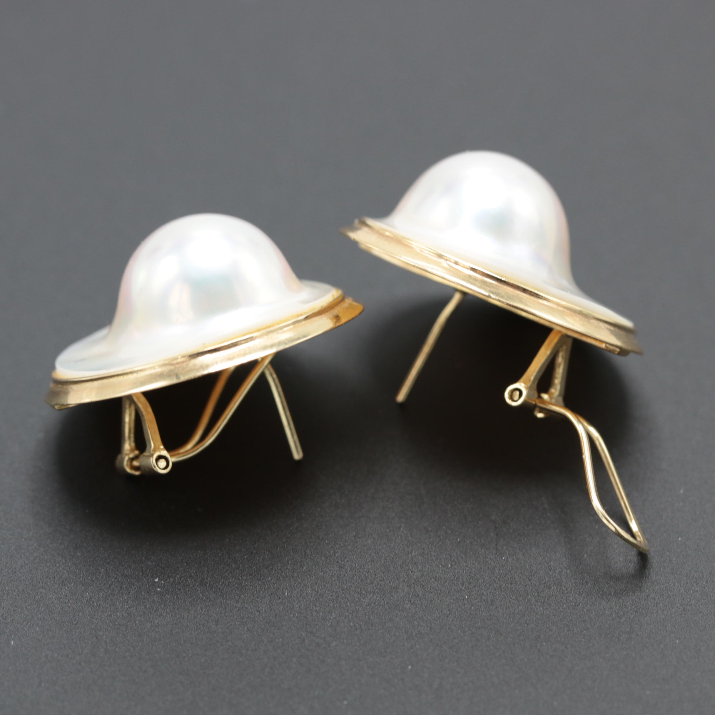 14K Yellow Gold Cultured Blister Pearl Earrings