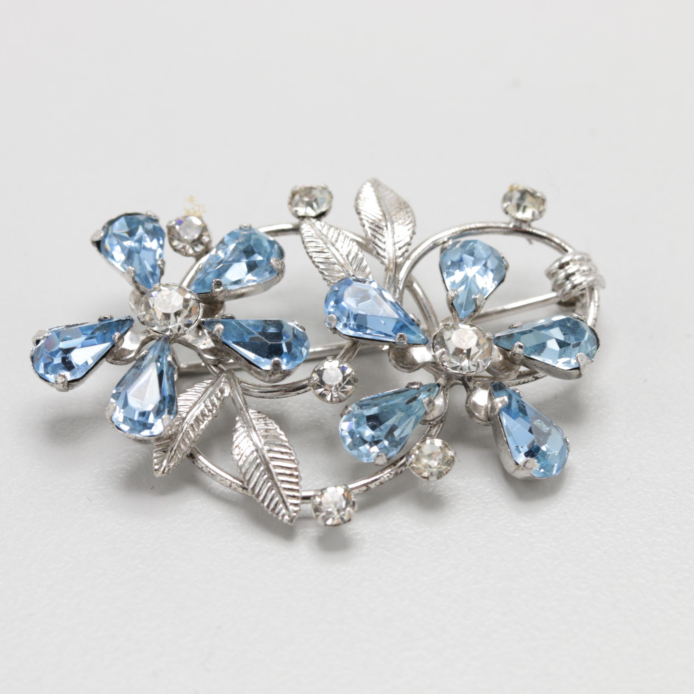 Sterling Silver Charm Bracelet and Van Dell Brooch with Glass Stones