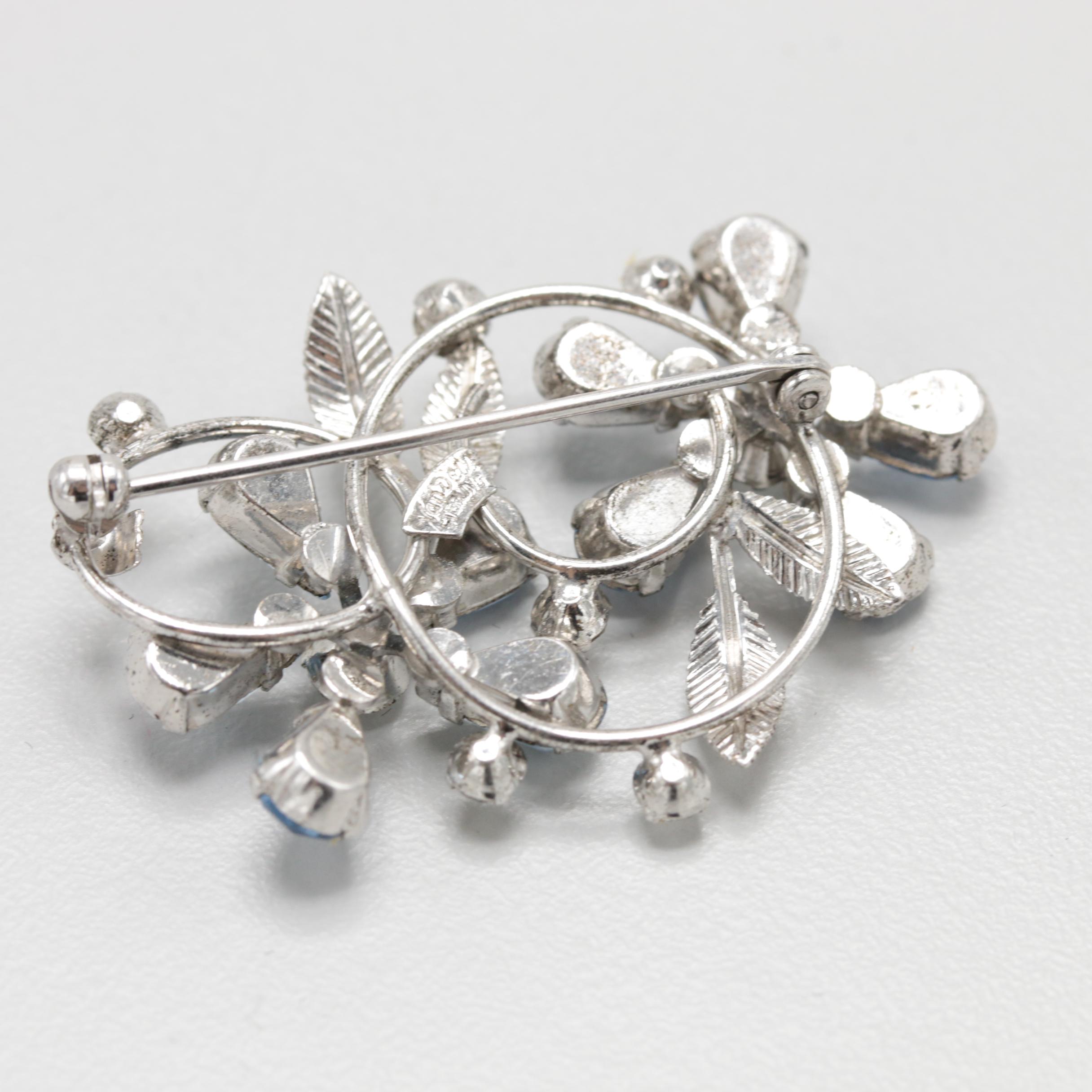 Sterling Silver Charm Bracelet and Van Dell Brooch with Glass Stones