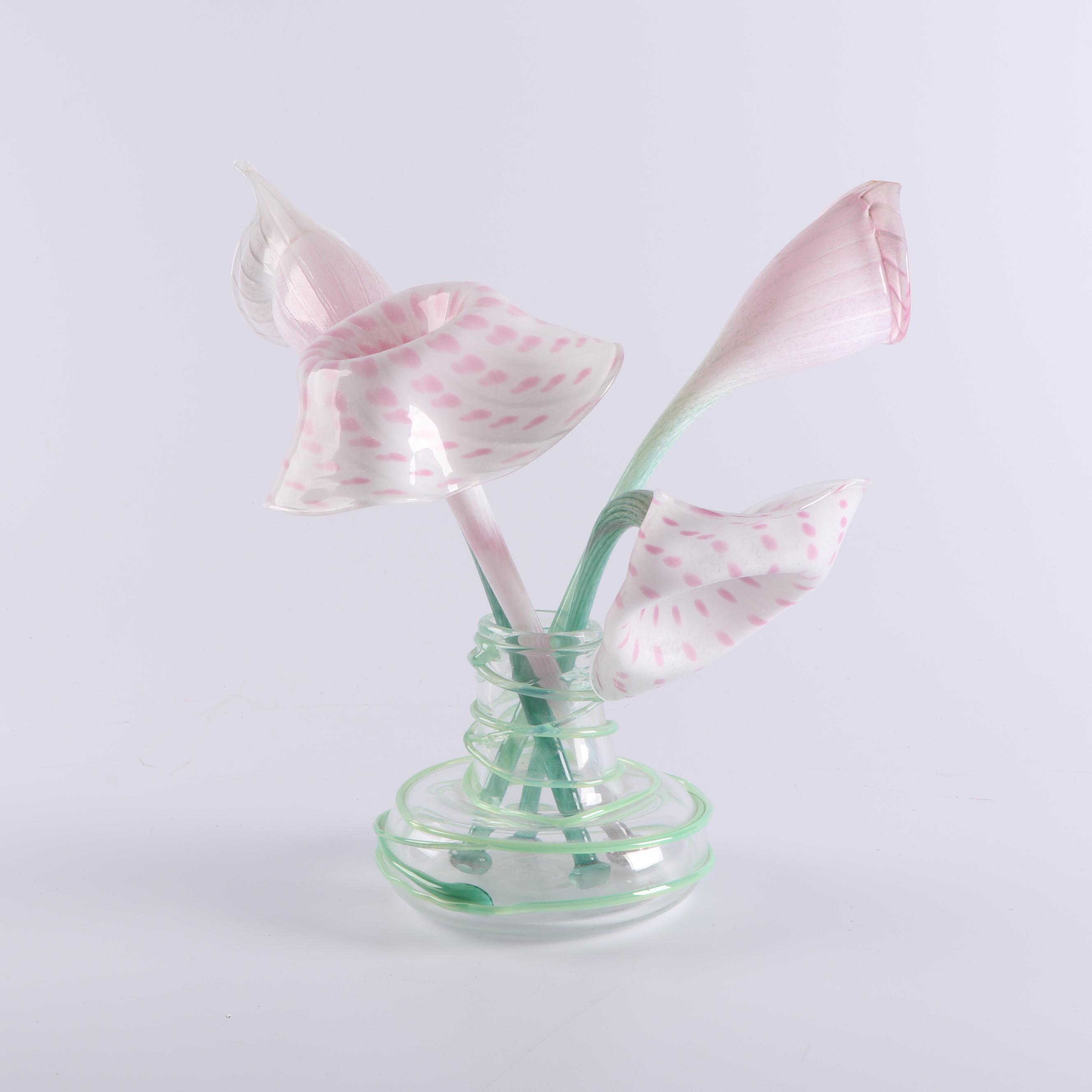 Cam Langley Art Glass Flowers in Blown Glass Vase